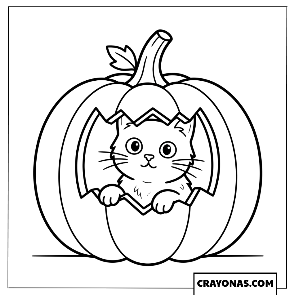Cat in Pumpkin Coloring Page