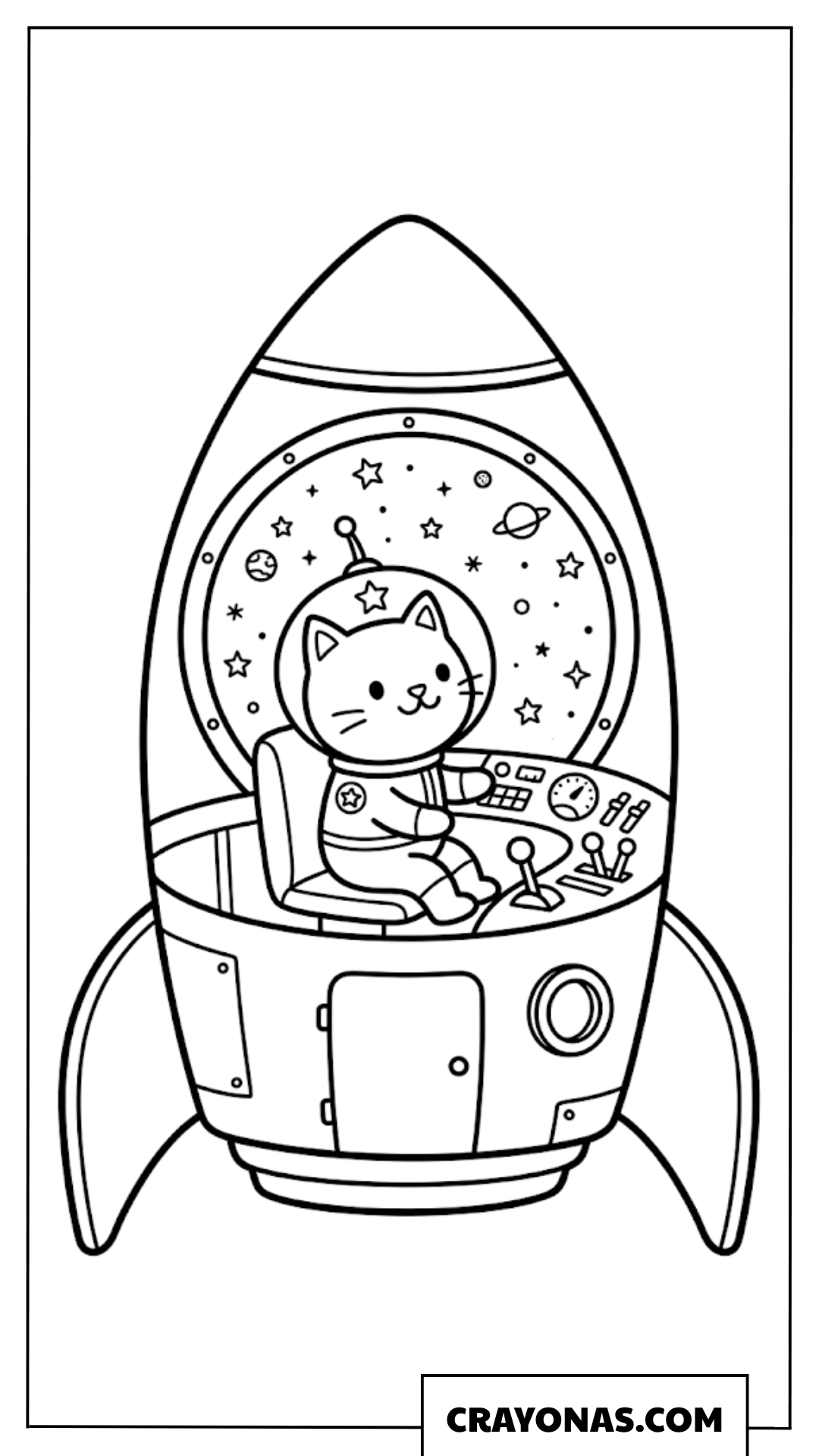 Cat in Rocket Ship Coloring Page