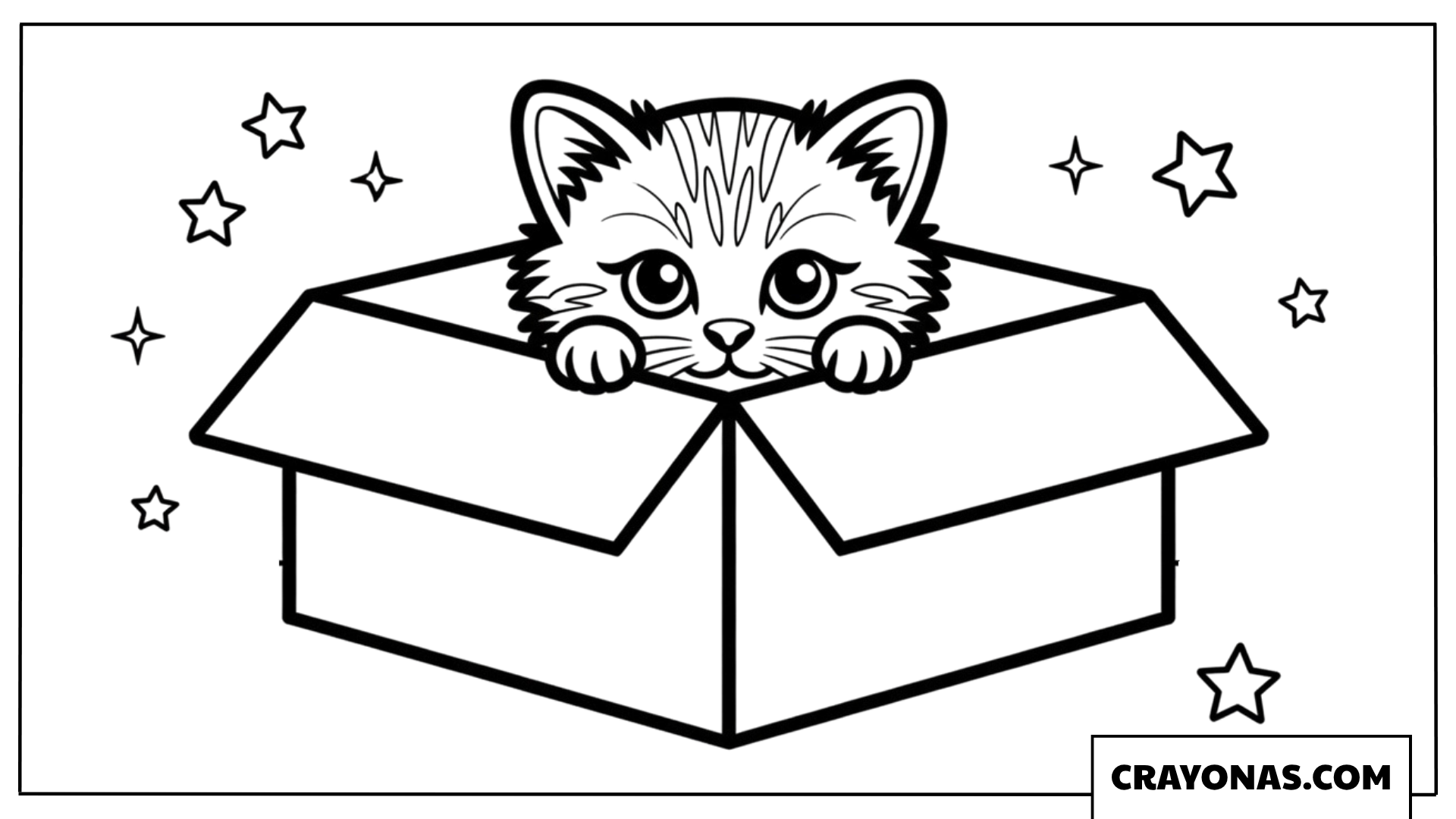 Cat with Stars in Box Coloring Page