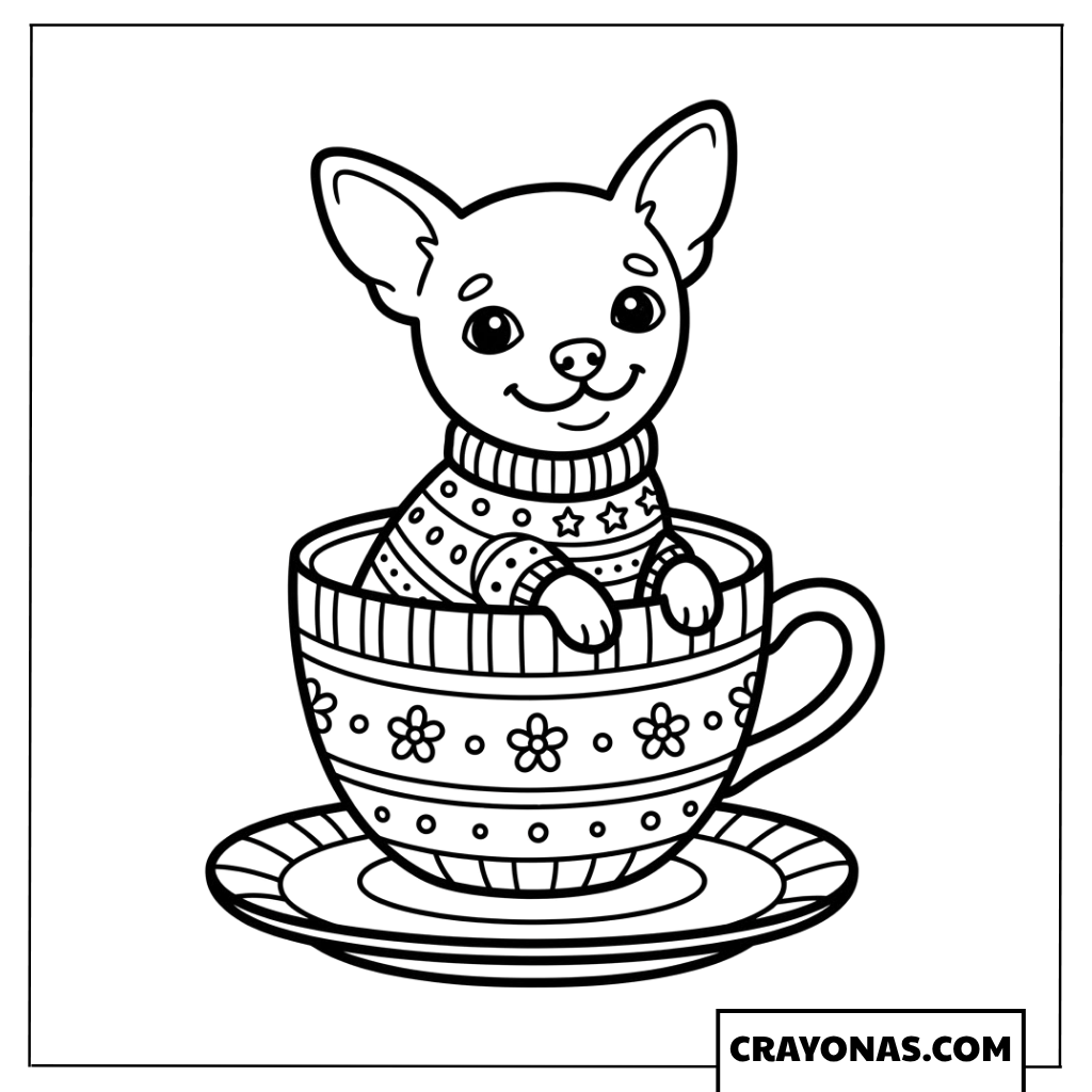 Chihuahua in Teacup Coloring Page
