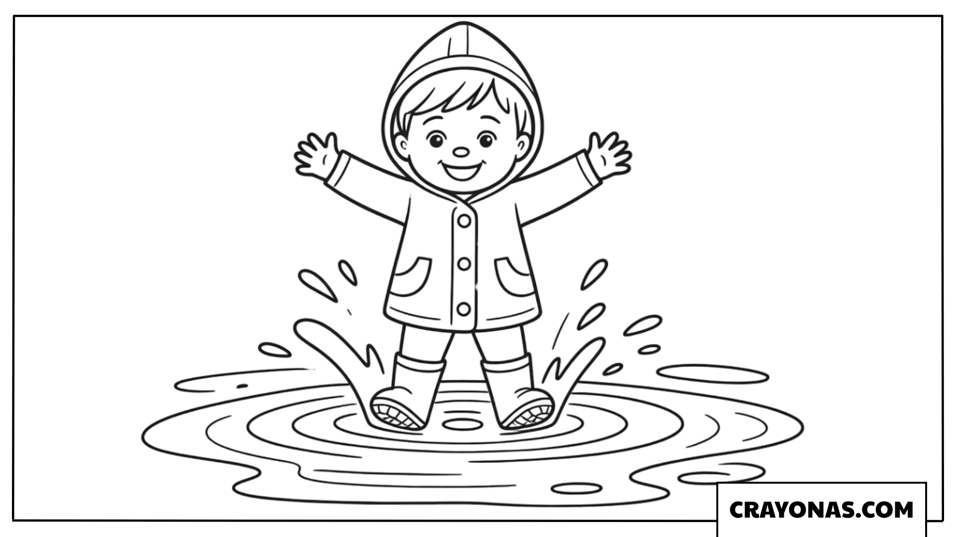 Child Jumping in Puddle Coloring Page
