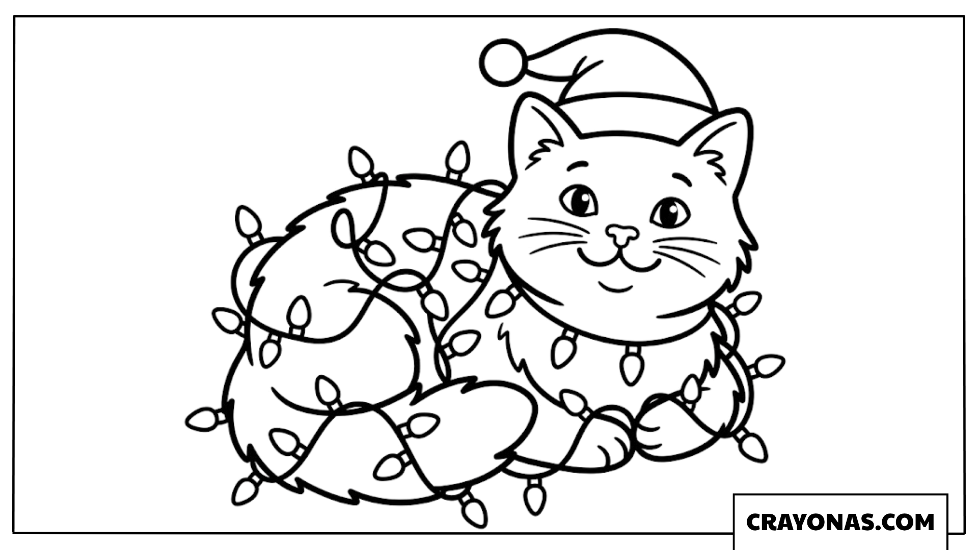 Christmas Cat with Lights Coloring Page
