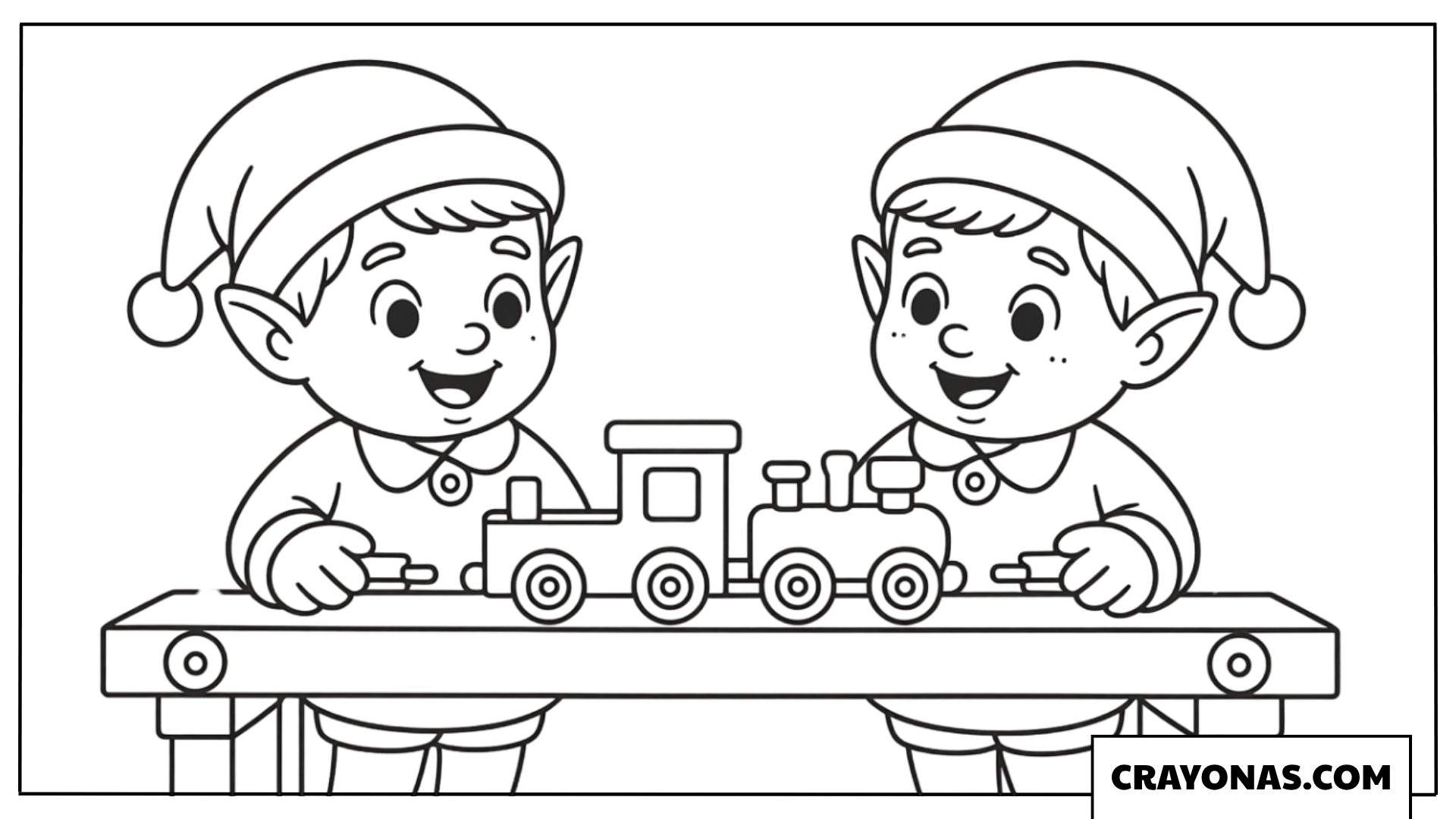 Christmas Elves Building Toys Coloring Page
