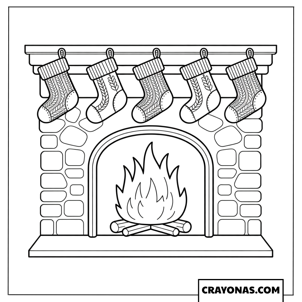 Christmas Fireplace with Stockings Coloring Page