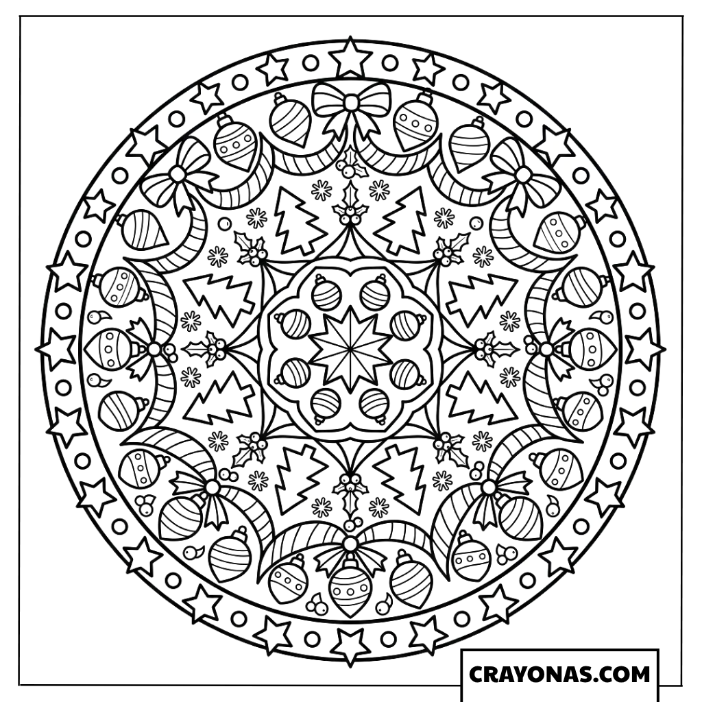Christmas Ornaments Mandala Coloring Page