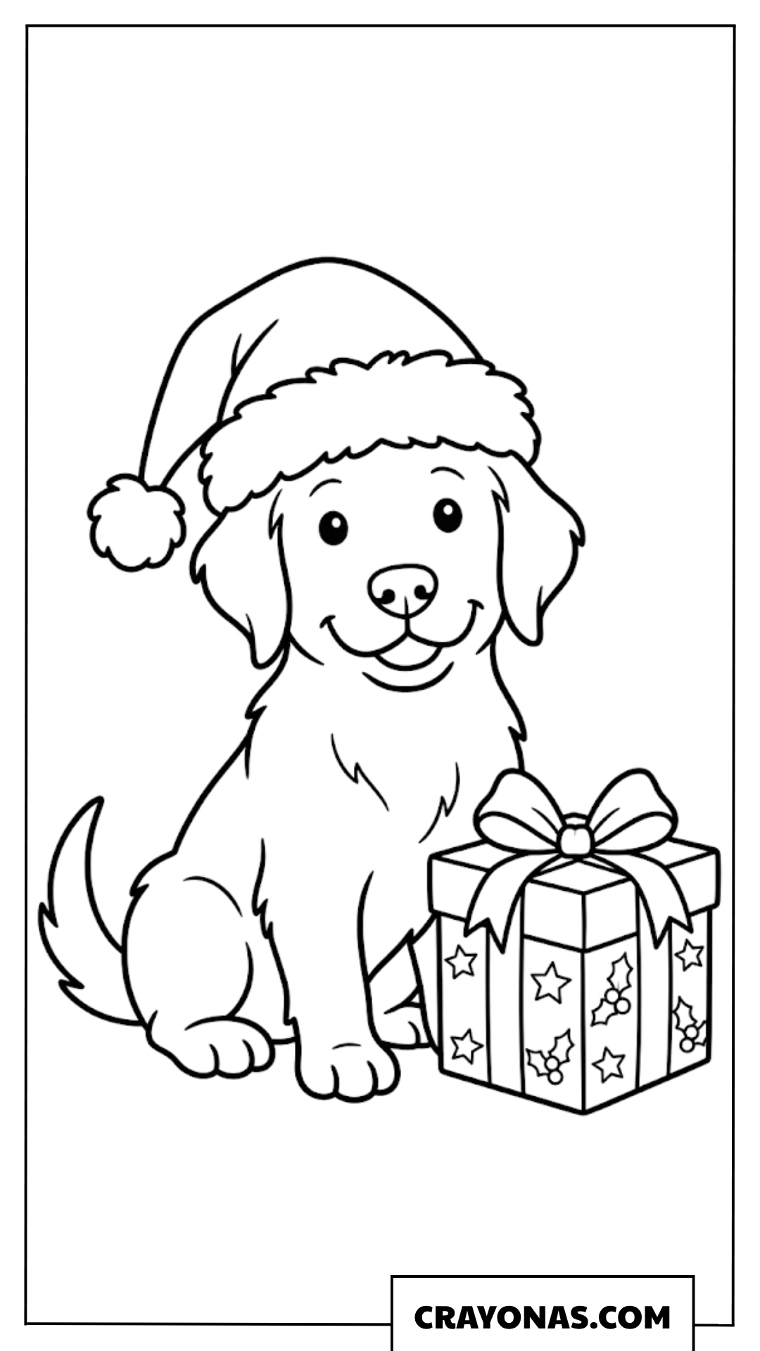 Christmas Puppy with Santa Hat Coloring Page