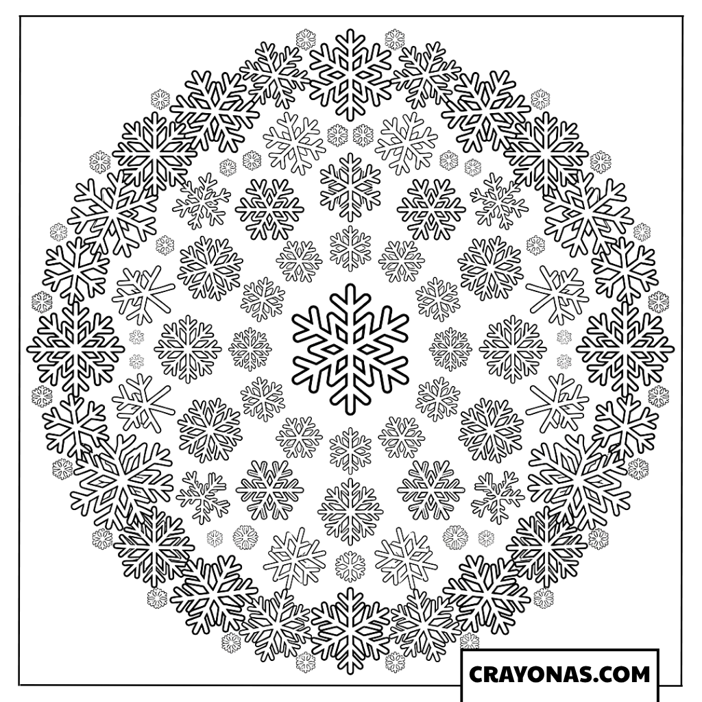 Christmas Snowflakes Mandala Coloring Page
