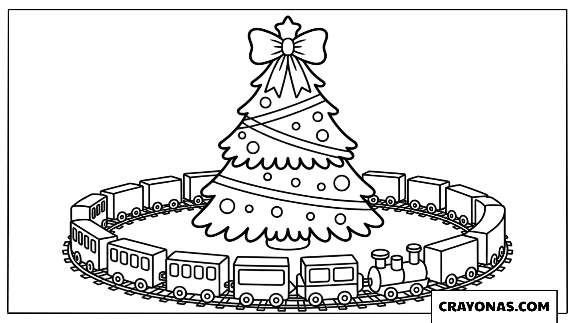 Christmas Tree with Toy Train Coloring Page