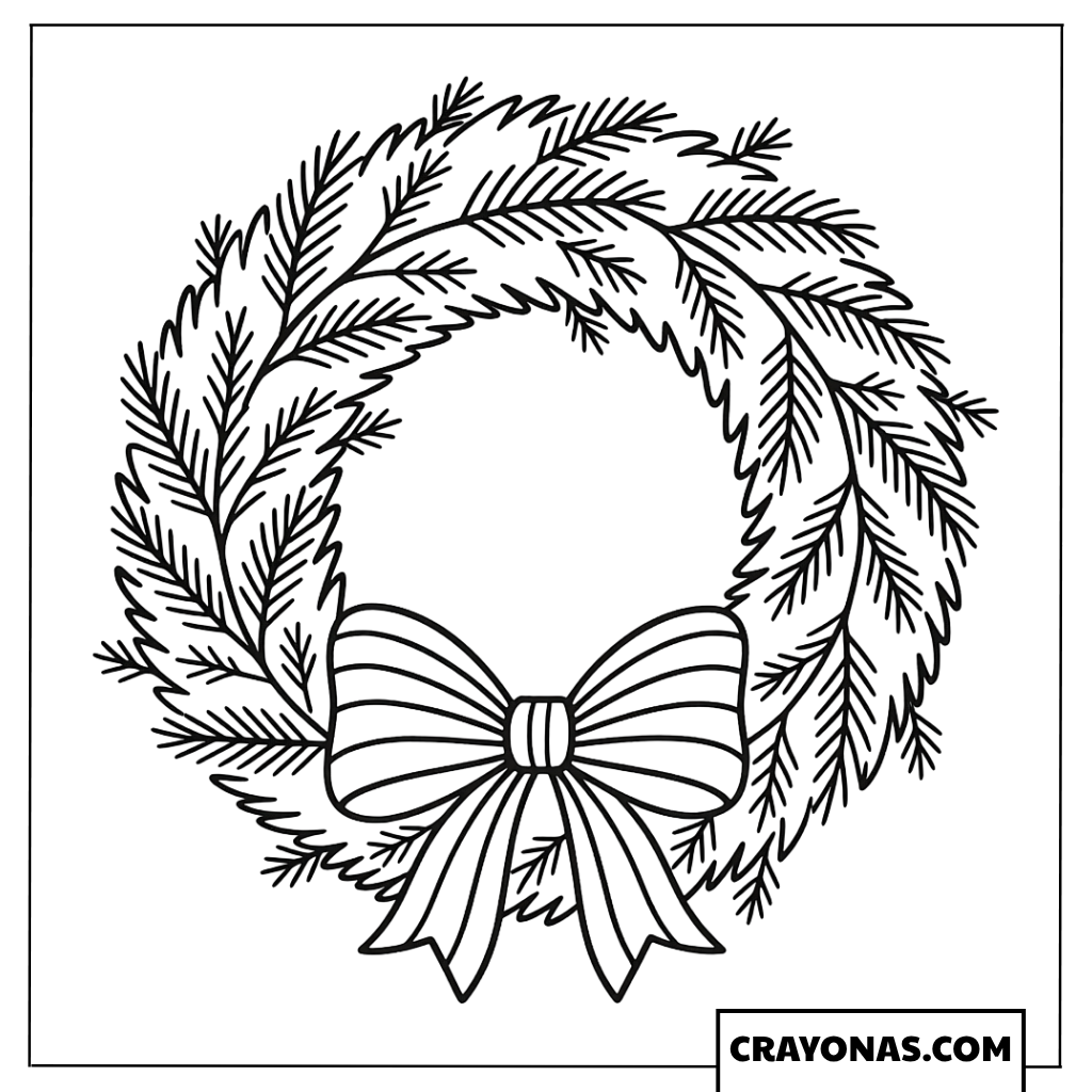 Christmas Wreath with Bow Coloring Page