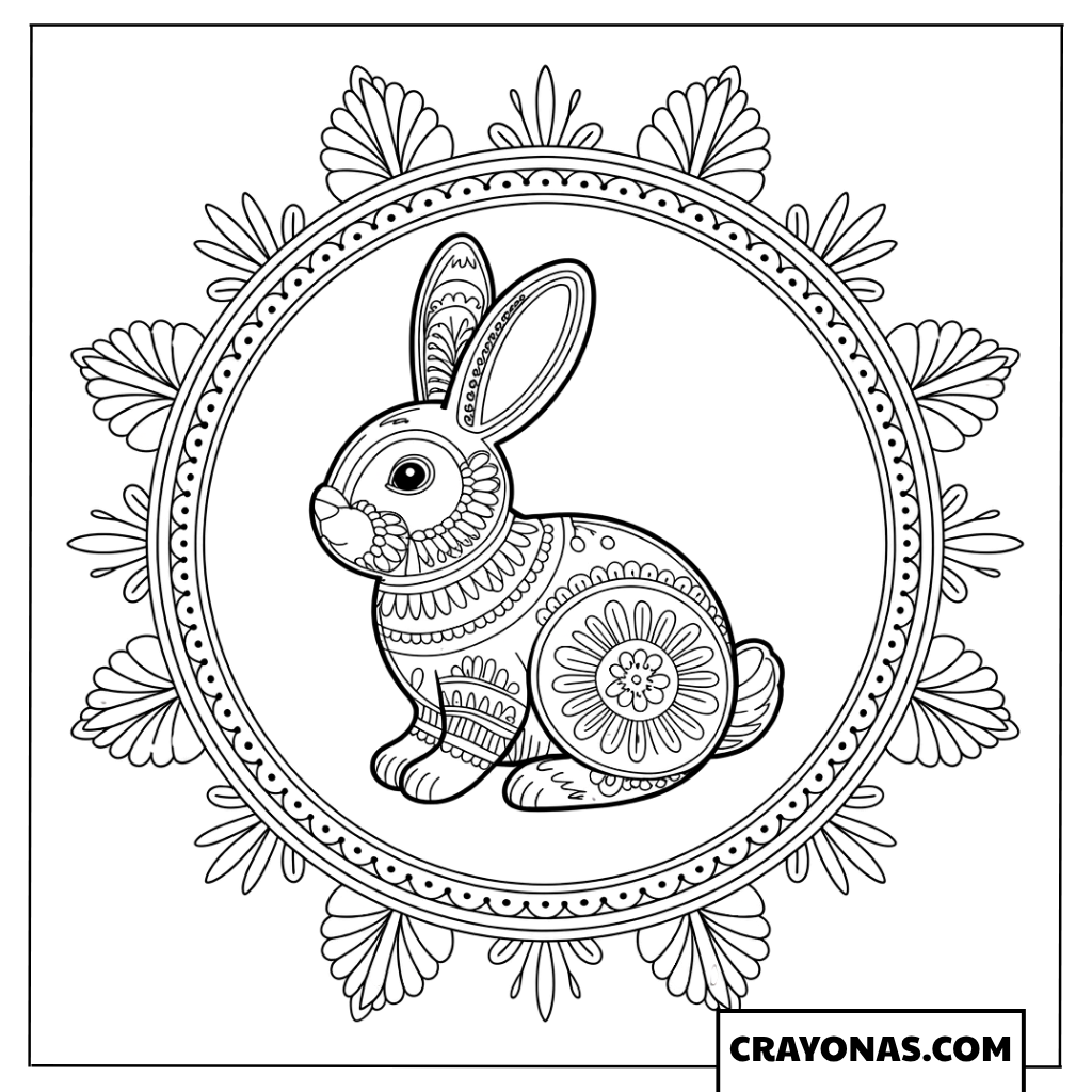 Circular Bunny Mandala Coloring Page