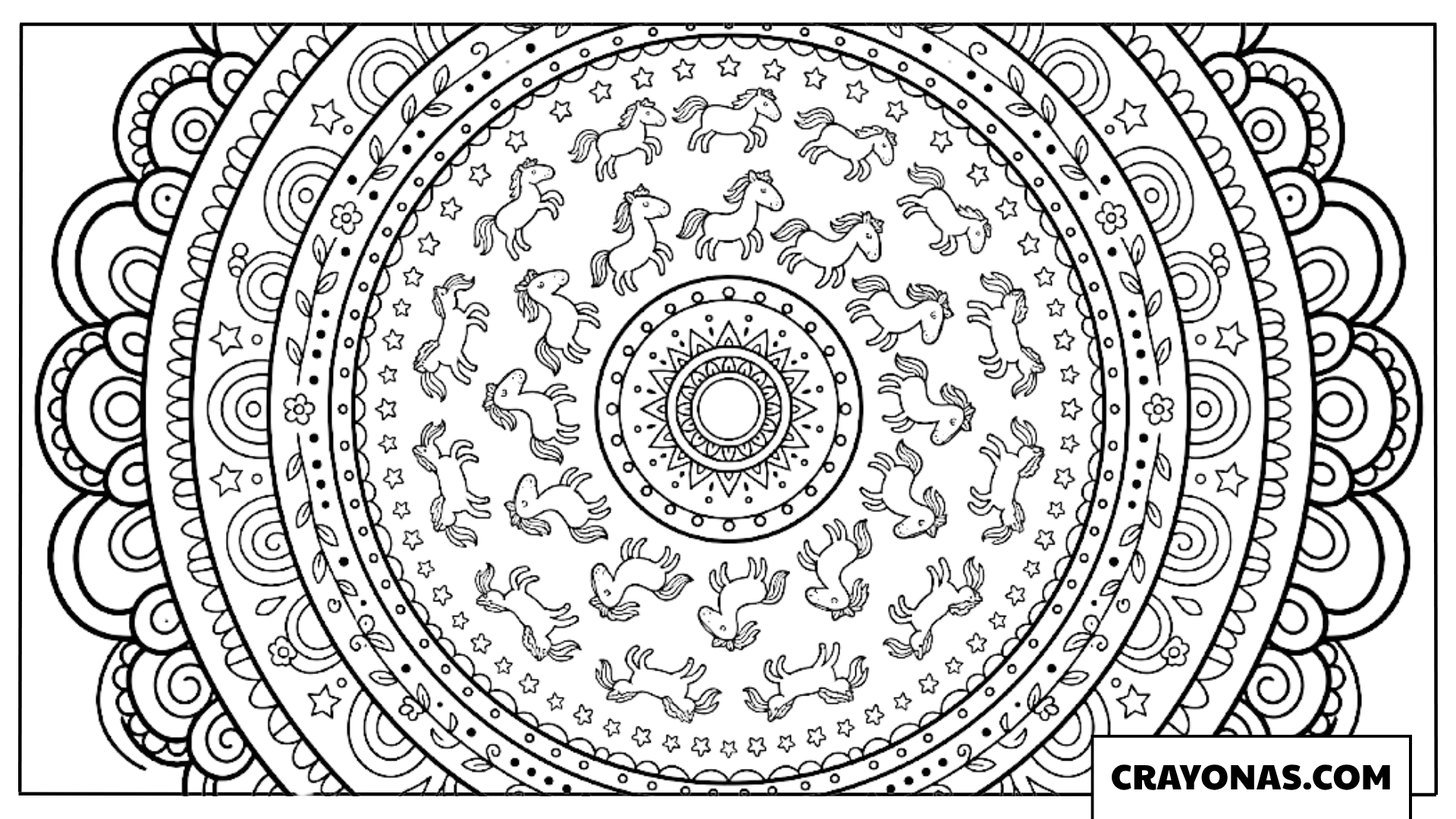 Circular Horse Mandala Coloring Page