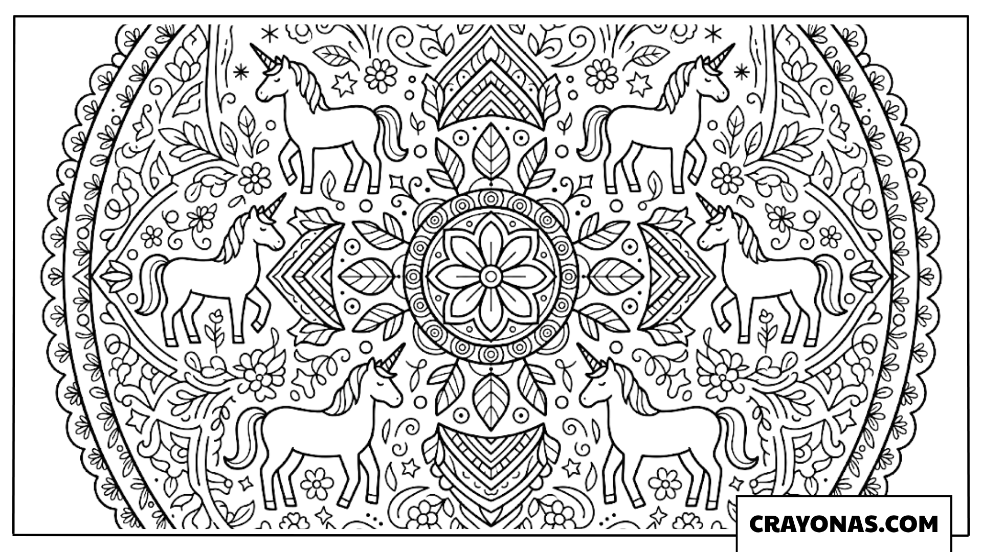Circular Unicorn Mandala Coloring Page