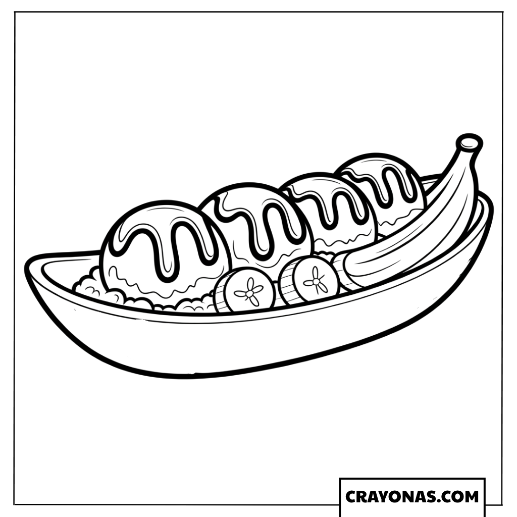 Classic Banana Split Coloring Page