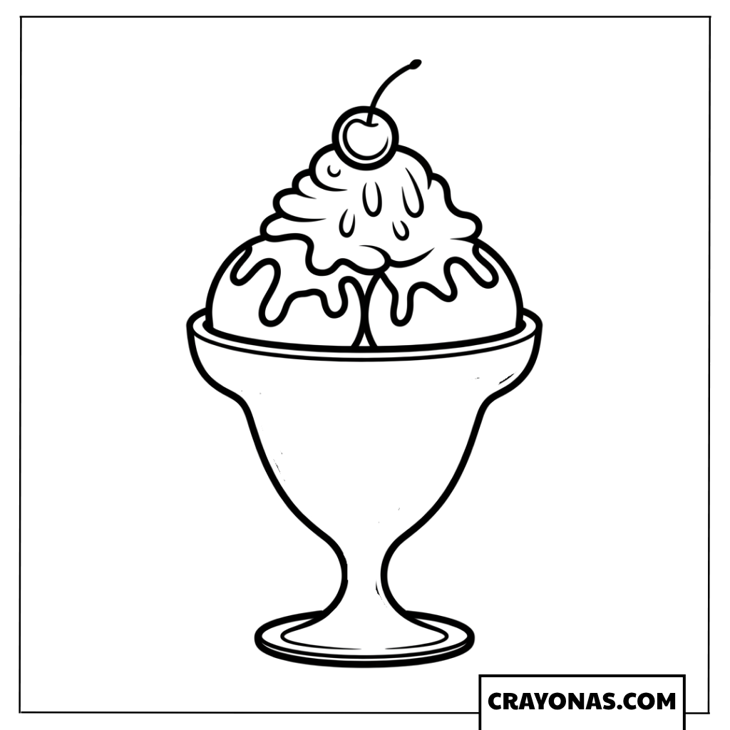 Classic Ice Cream Sundae with Cherry Coloring Page