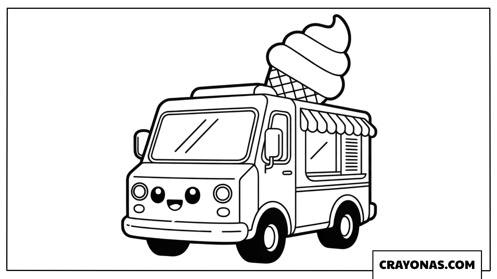 Classic Kawaii Ice Cream Truck with Big Cone Coloring Page