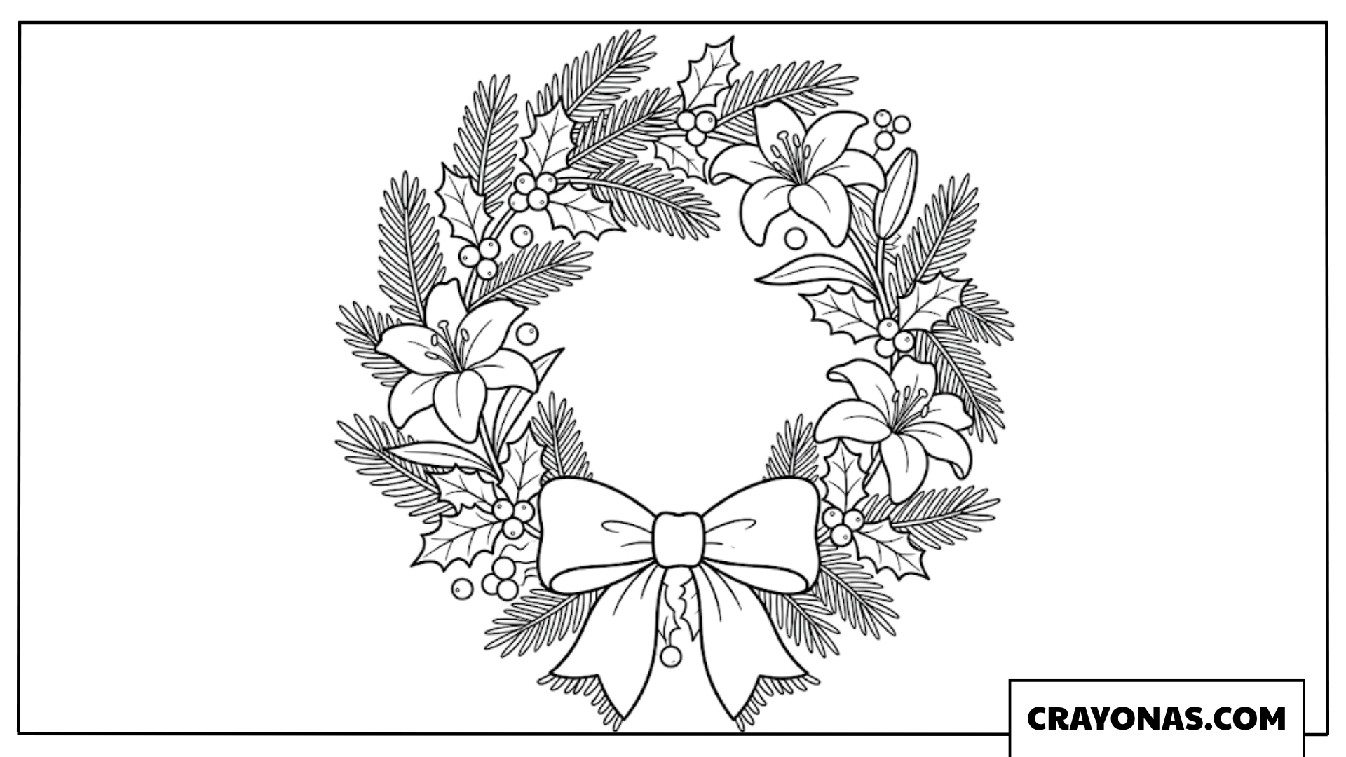 Classic Pine Christmas Wreath Coloring Page
