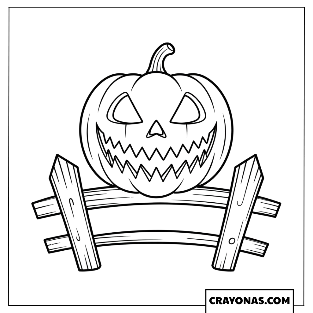 Classic Scary Pumpkin Behind Fence Coloring Page