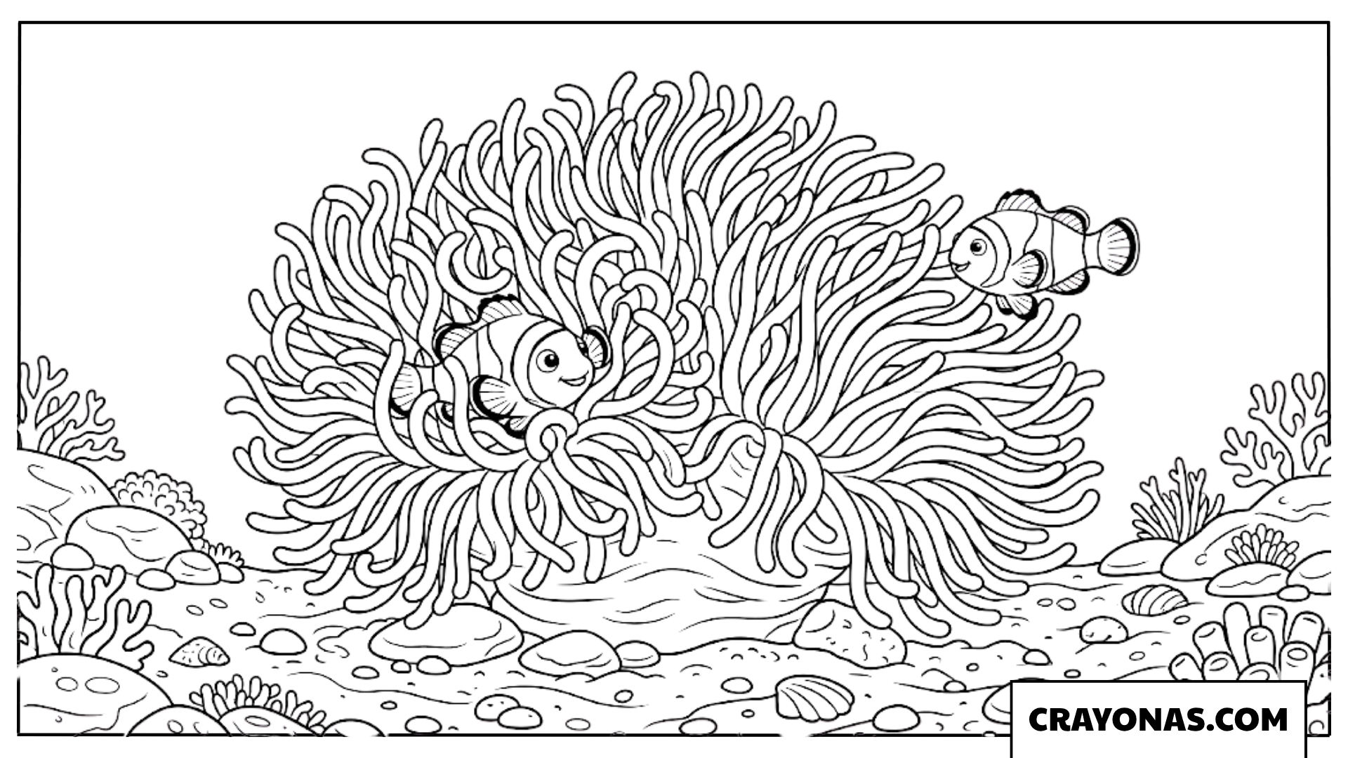 Clownfish Hiding in Anemone Coloring Page