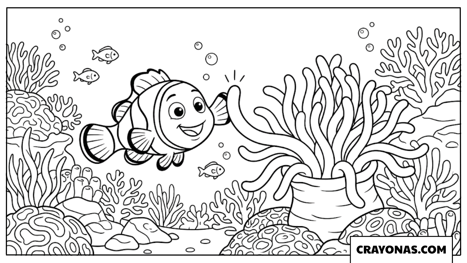 Clownfish Swimming Near Coral Coloring Page