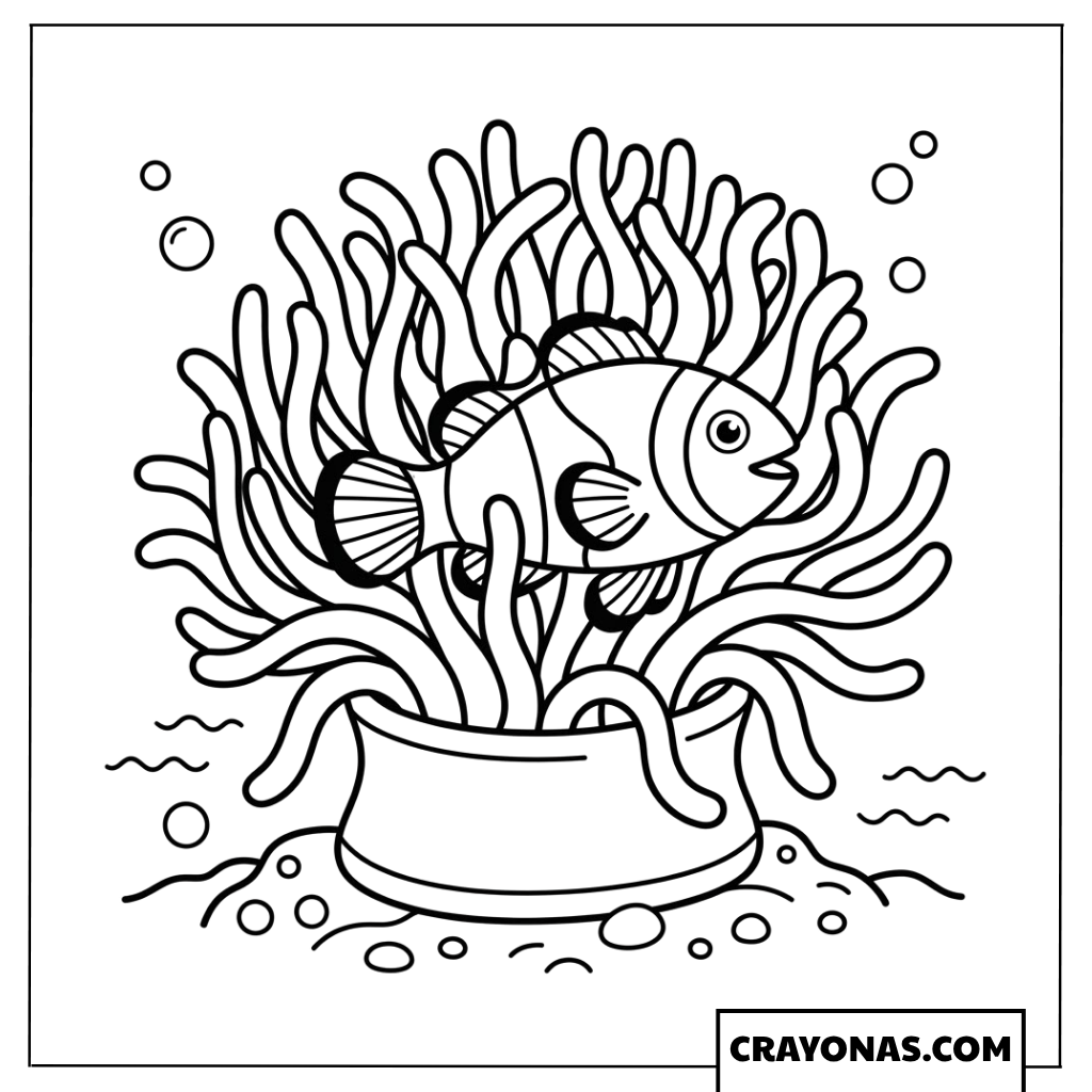 Clownfish in Anemone Coloring Page