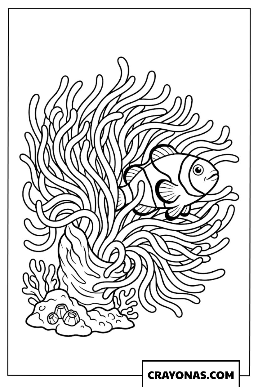 Clownfish with Anemone Coloring Page