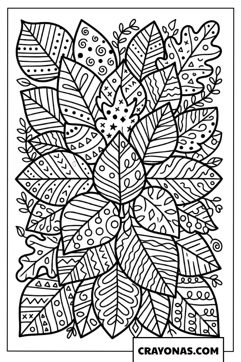 Complex Leaf Pattern Mandala Fall Coloring Page