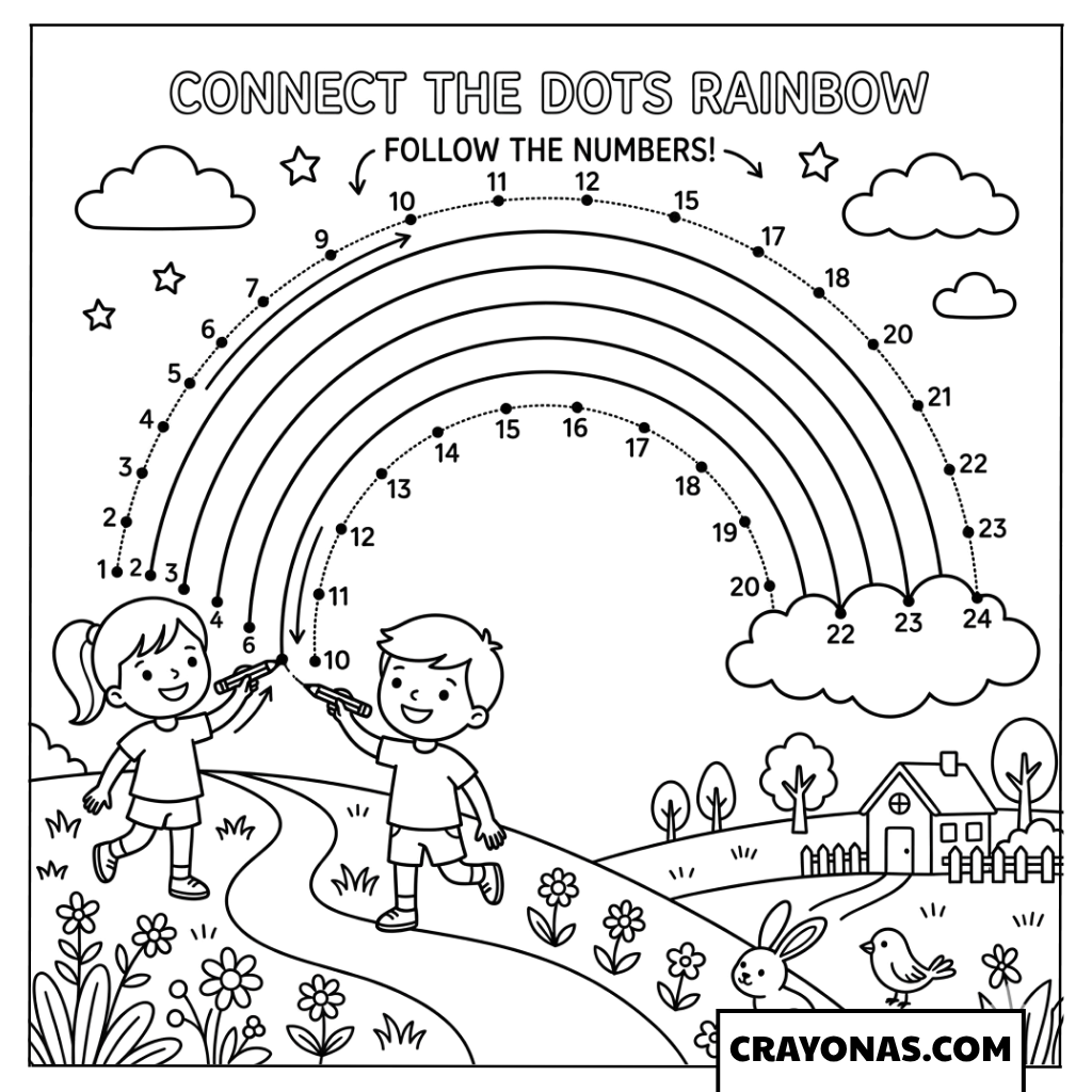 Connect the Dots Rainbow Coloring Page