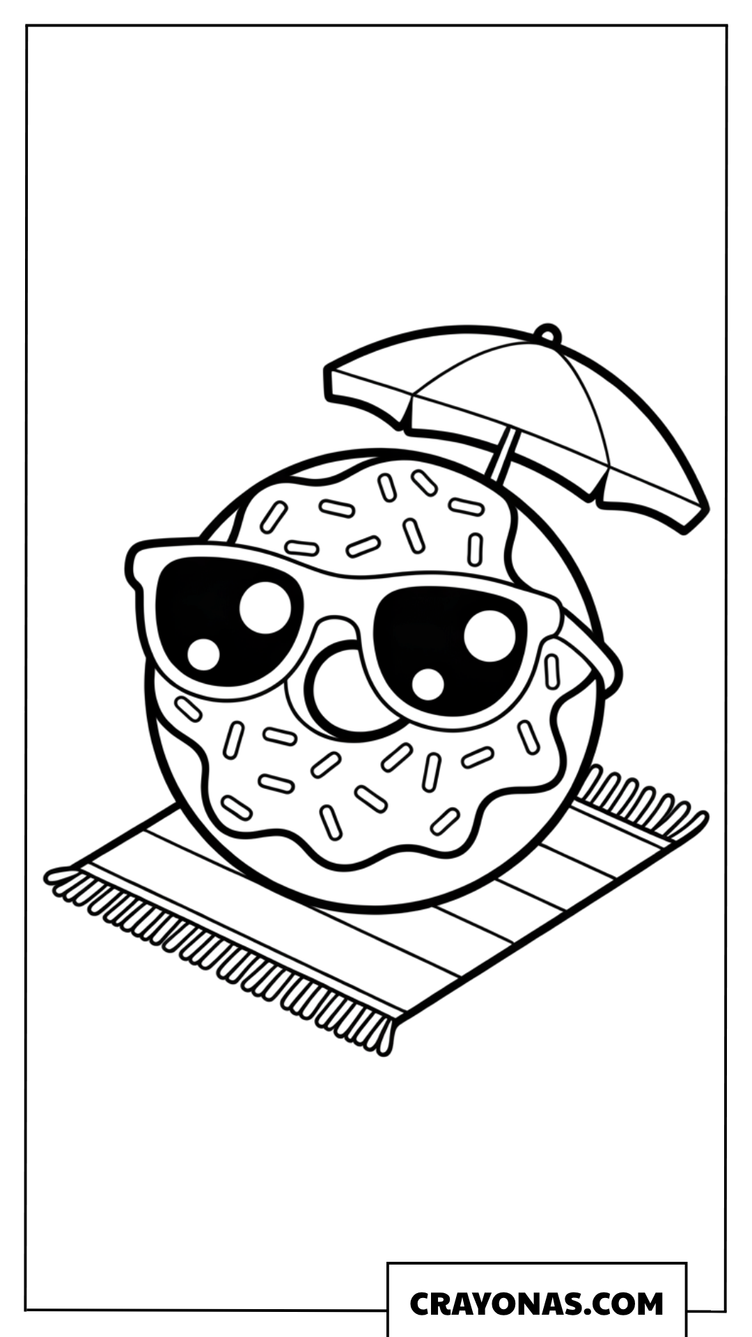 Cool Donut on Beach Vacation Coloring Page