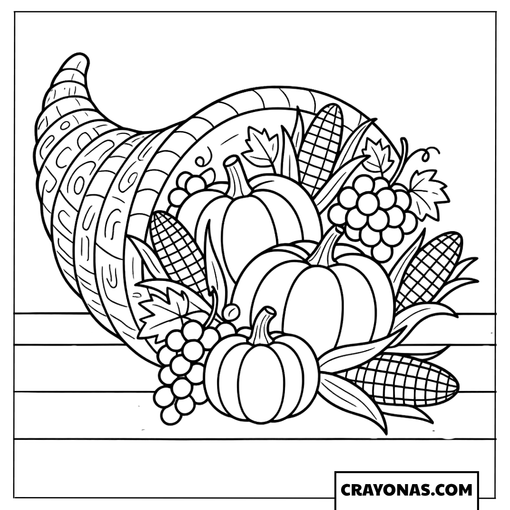 Cornucopia Harvest Basket Fall Coloring Page