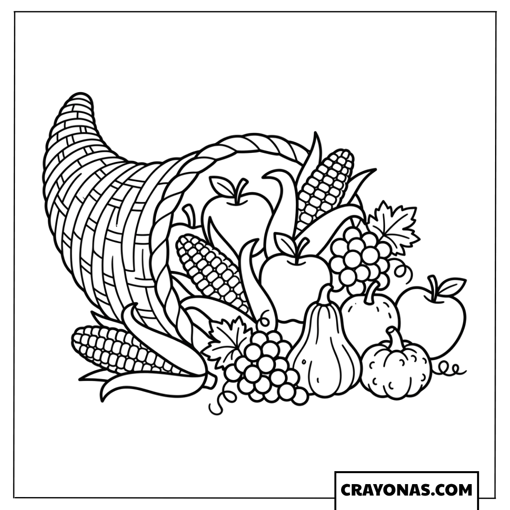 Cornucopia Harvest Basket Fall Coloring Page
