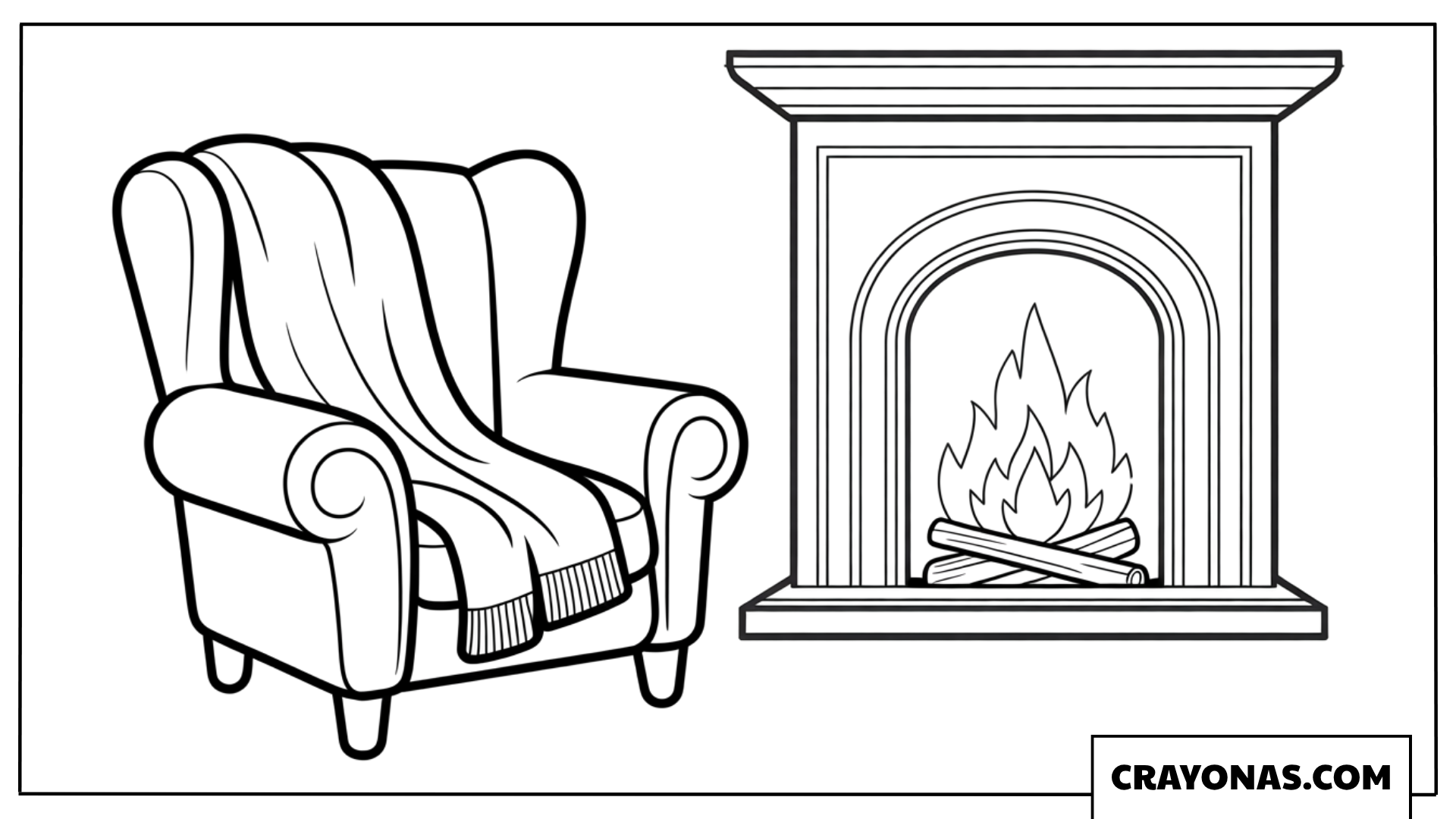 Cozy Armchair and Fireplace Fall Coloring Page