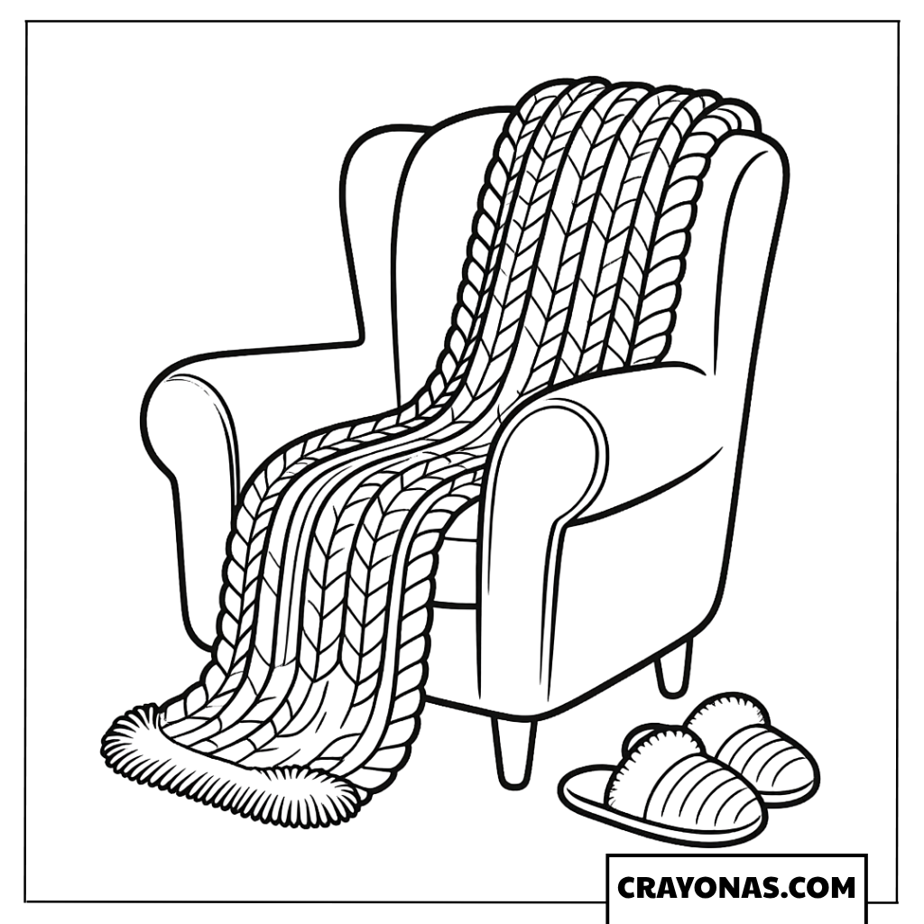 Cozy Armchair with Blanket and Slippers Coloring Page