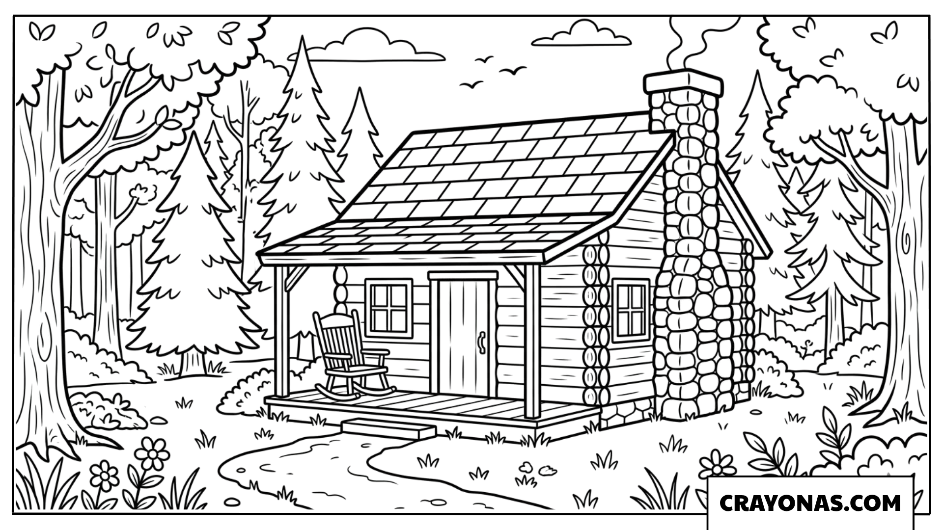 Cozy Log Cabin in the Woods Coloring Page