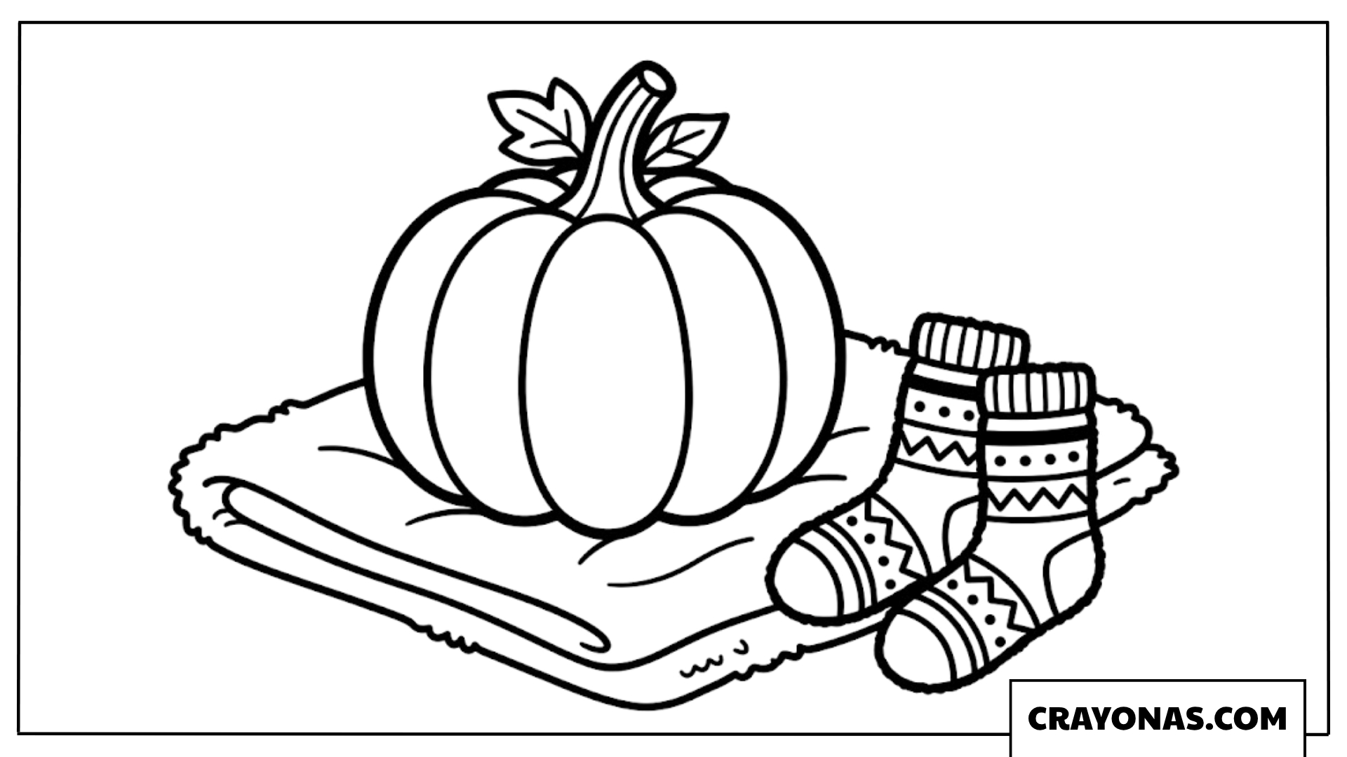 Cozy Pumpkin with Blanket and Socks Coloring Page