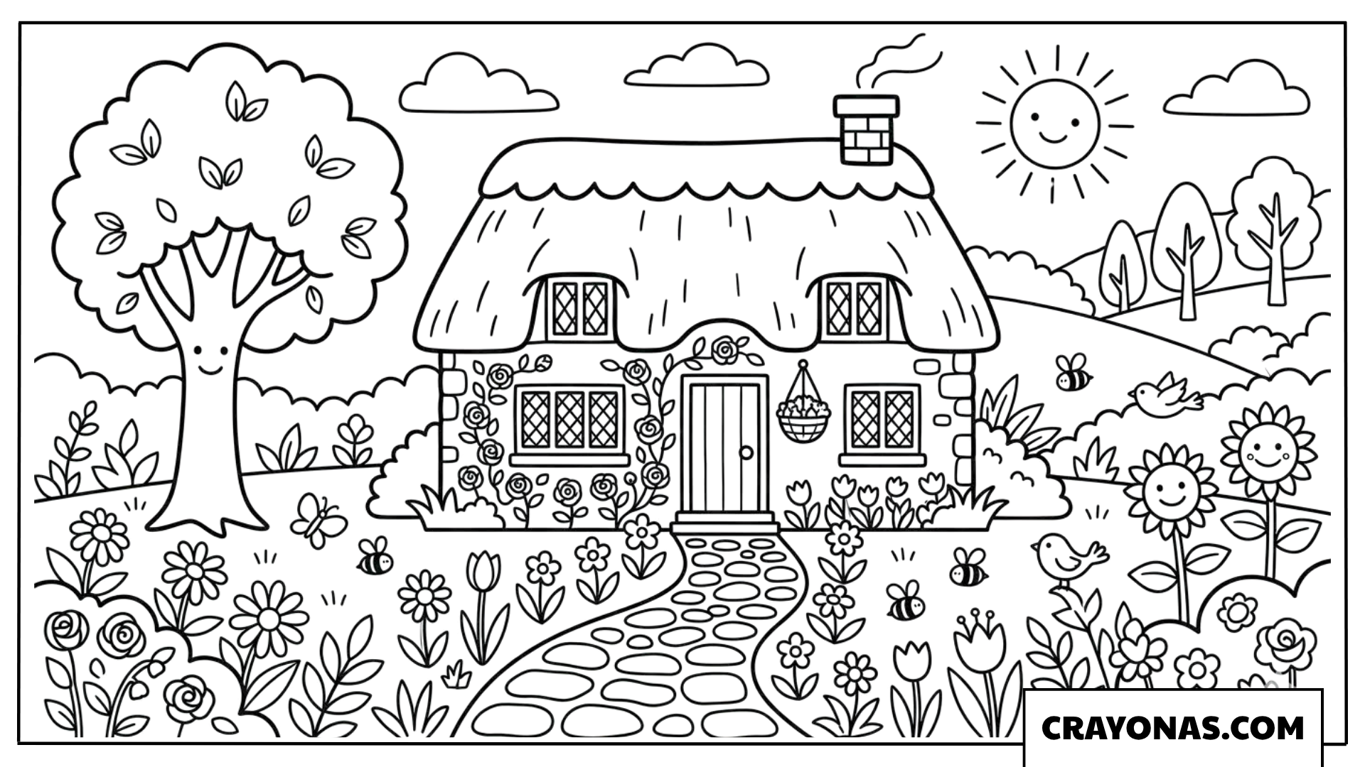 Cozy Thatched Cottage Coloring Page