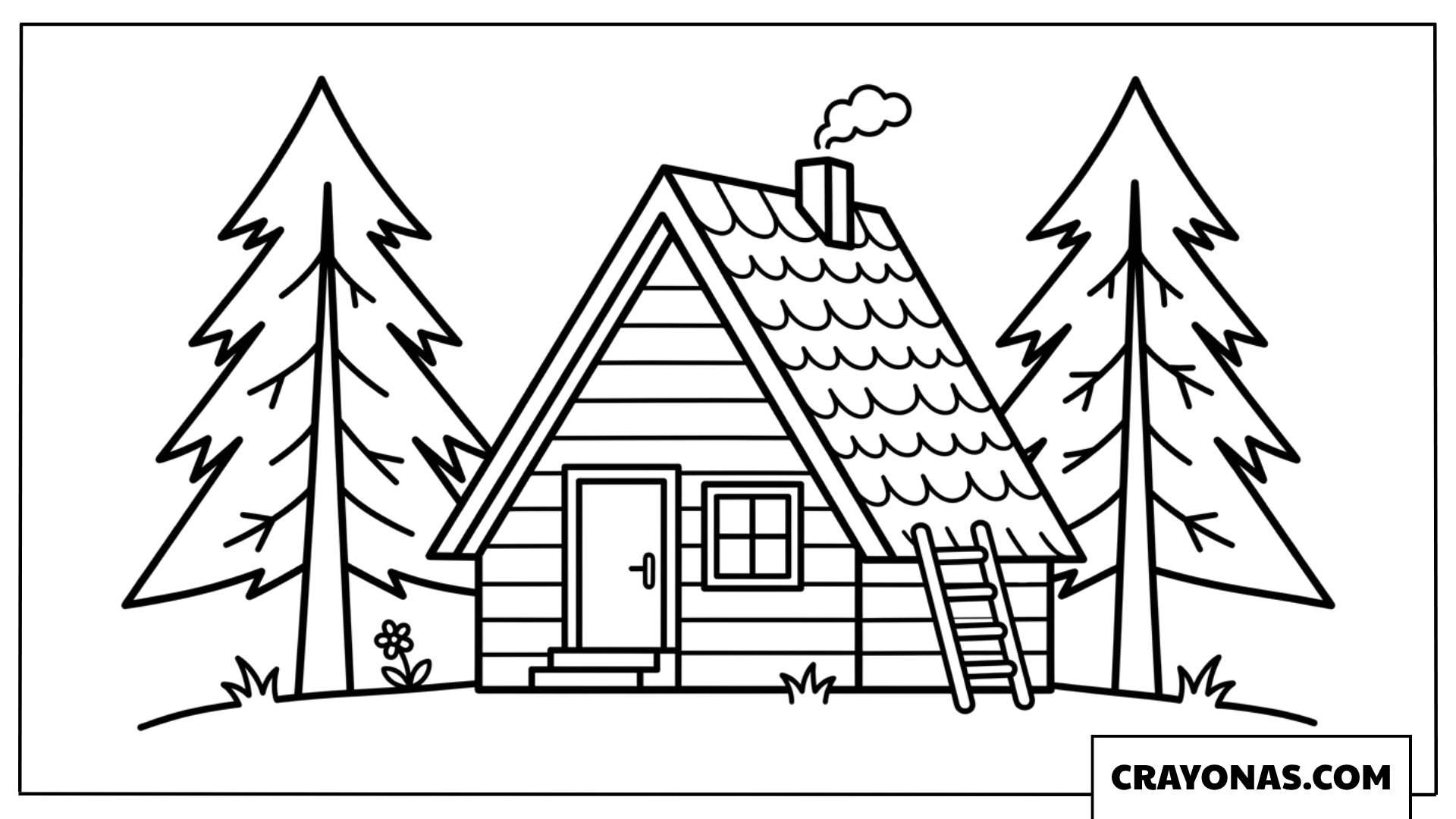 Cozy Wooden Cabin in the Forest Coloring Page