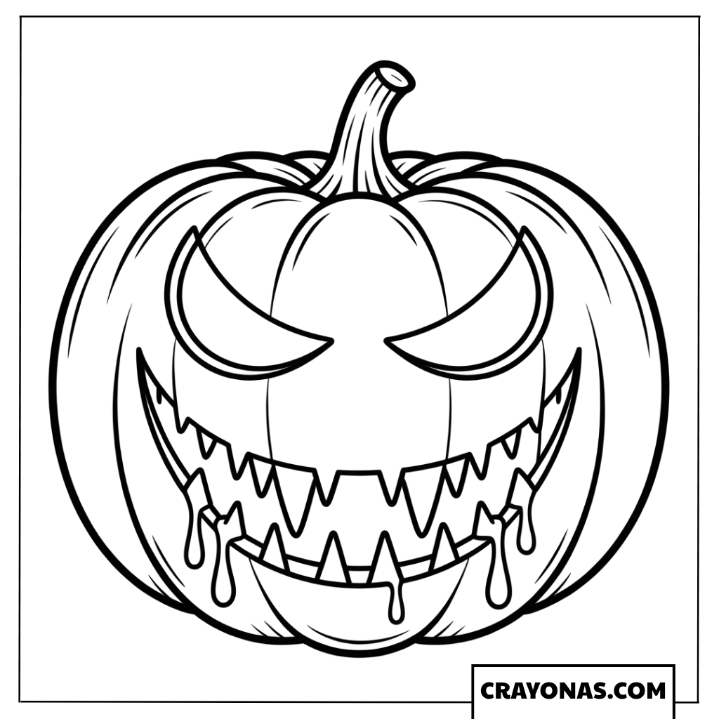 Creepy Jack-O'-Lantern with Sharp Teeth Coloring Page