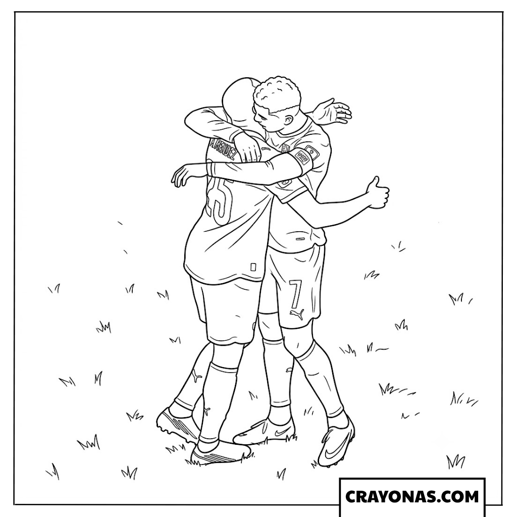 Cristiano Ronaldo Hug Celebration with Nuno Mendes Coloring Page