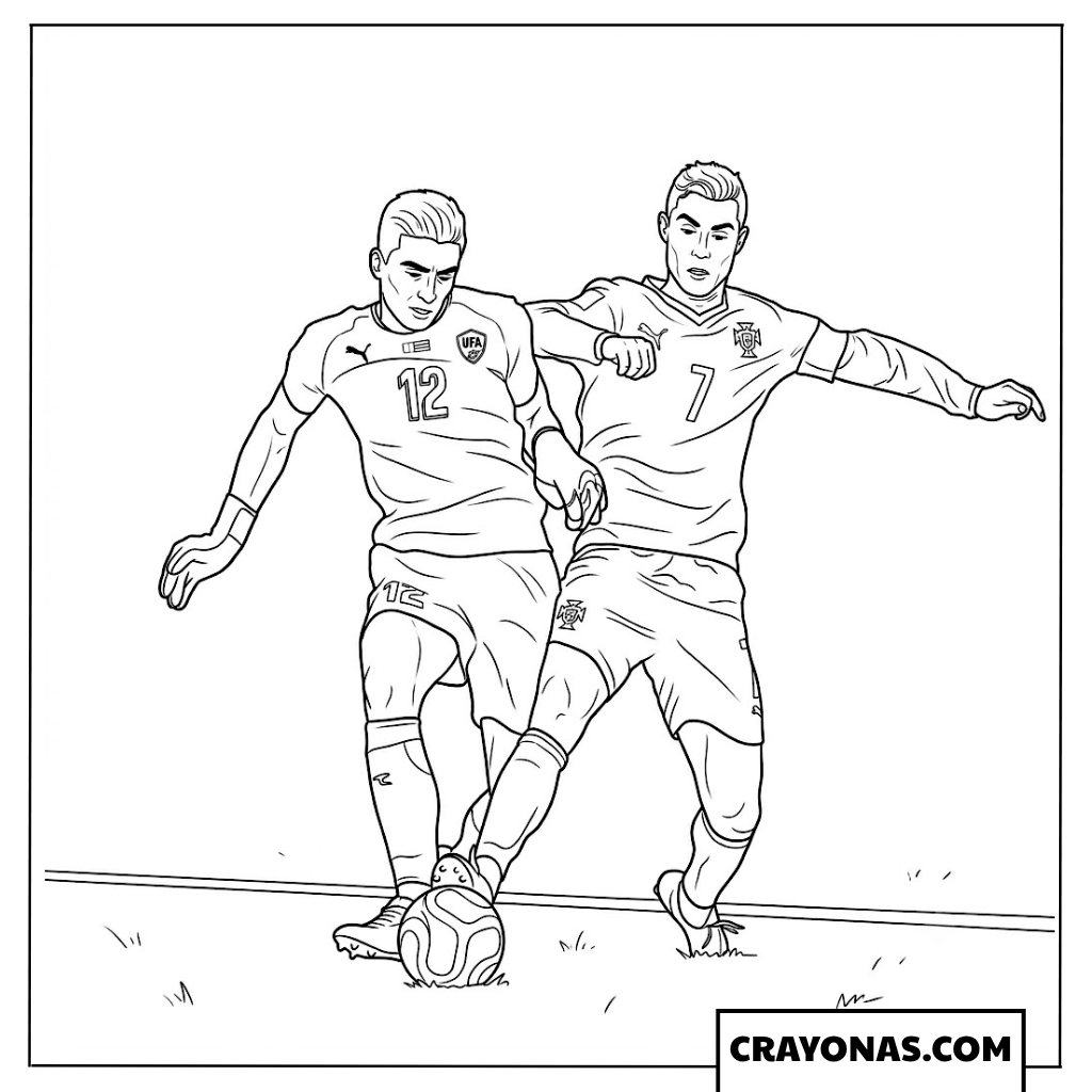 Cristiano Ronaldo vs Abduvohid Nematov Duel Coloring Page