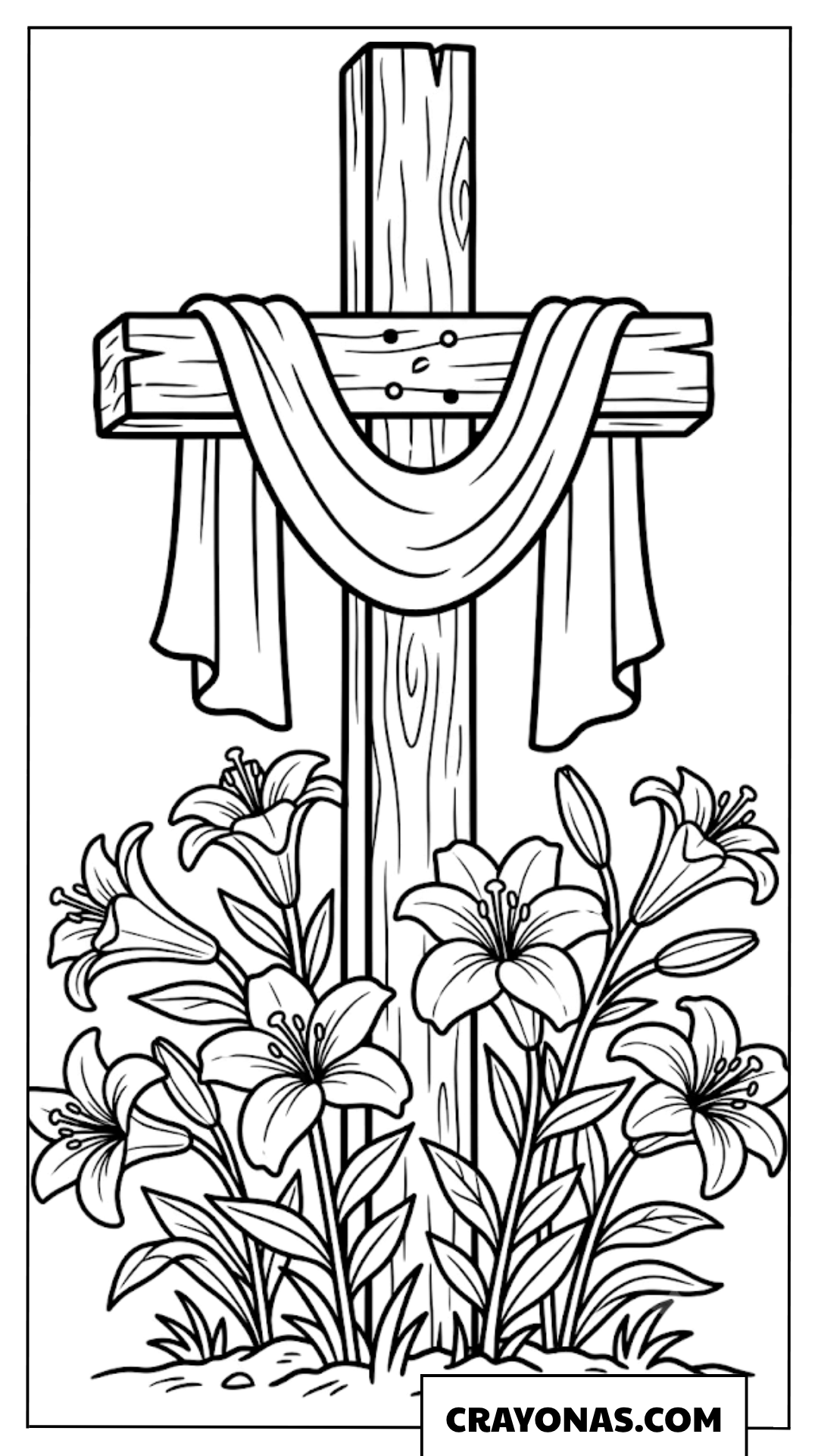 Cross with Easter Lilies Religious Coloring Page