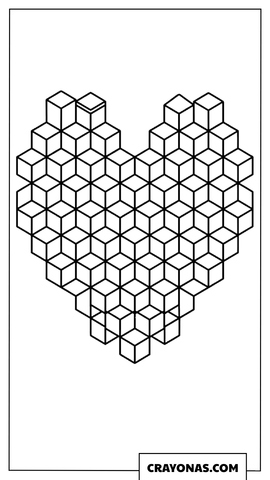 Cube Heart Pattern Coloring Page