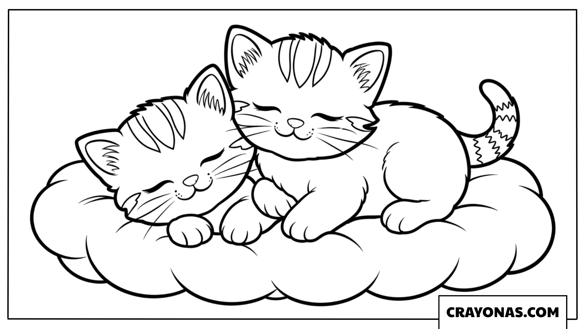 Cuddling Kittens on Cloud Coloring Page