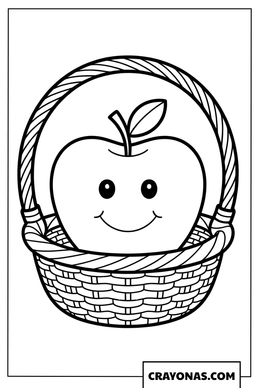 Cute Apple in Basket Fall Coloring Page