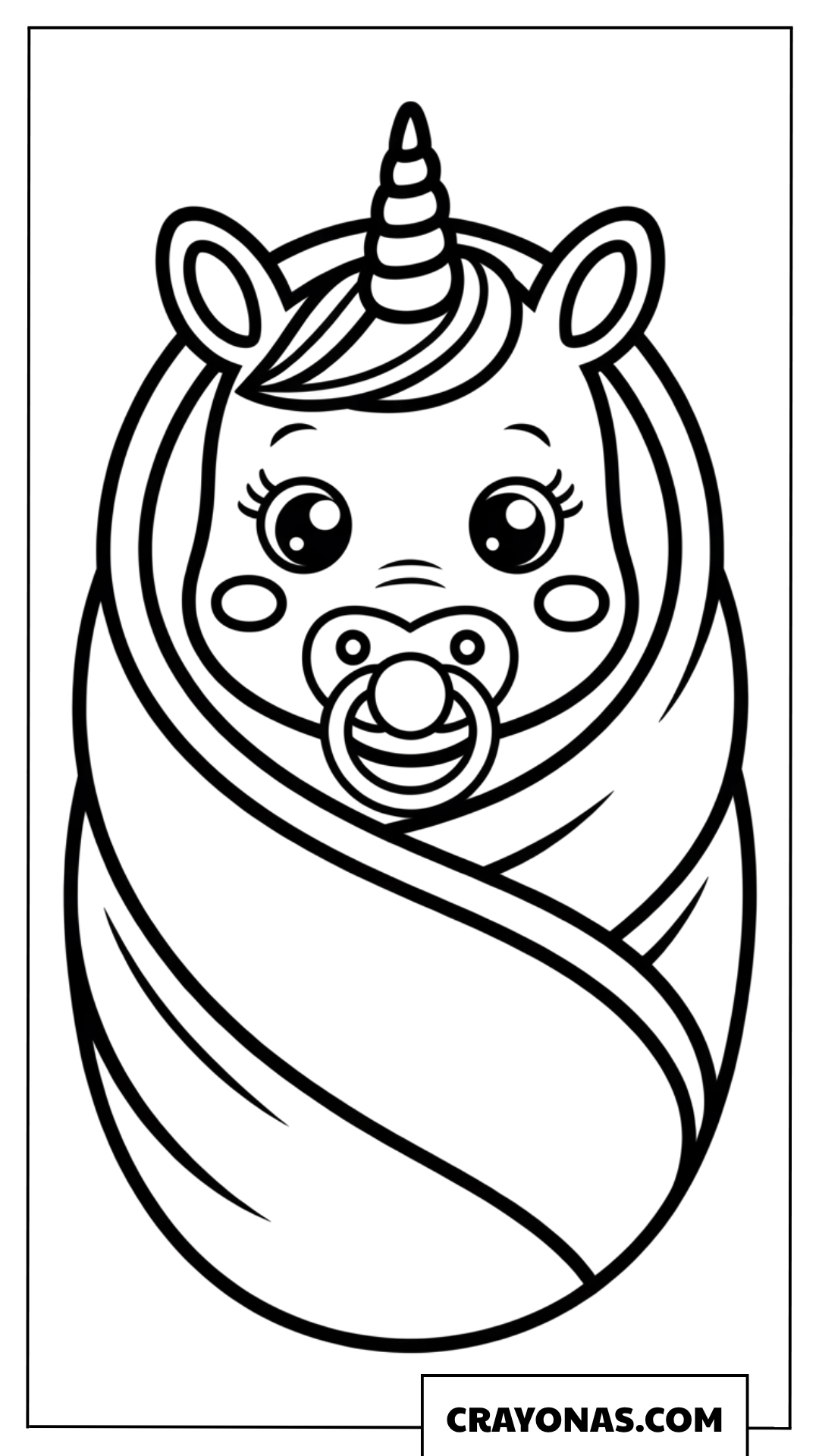 Cute Baby Unicorn Swaddled Coloring Page