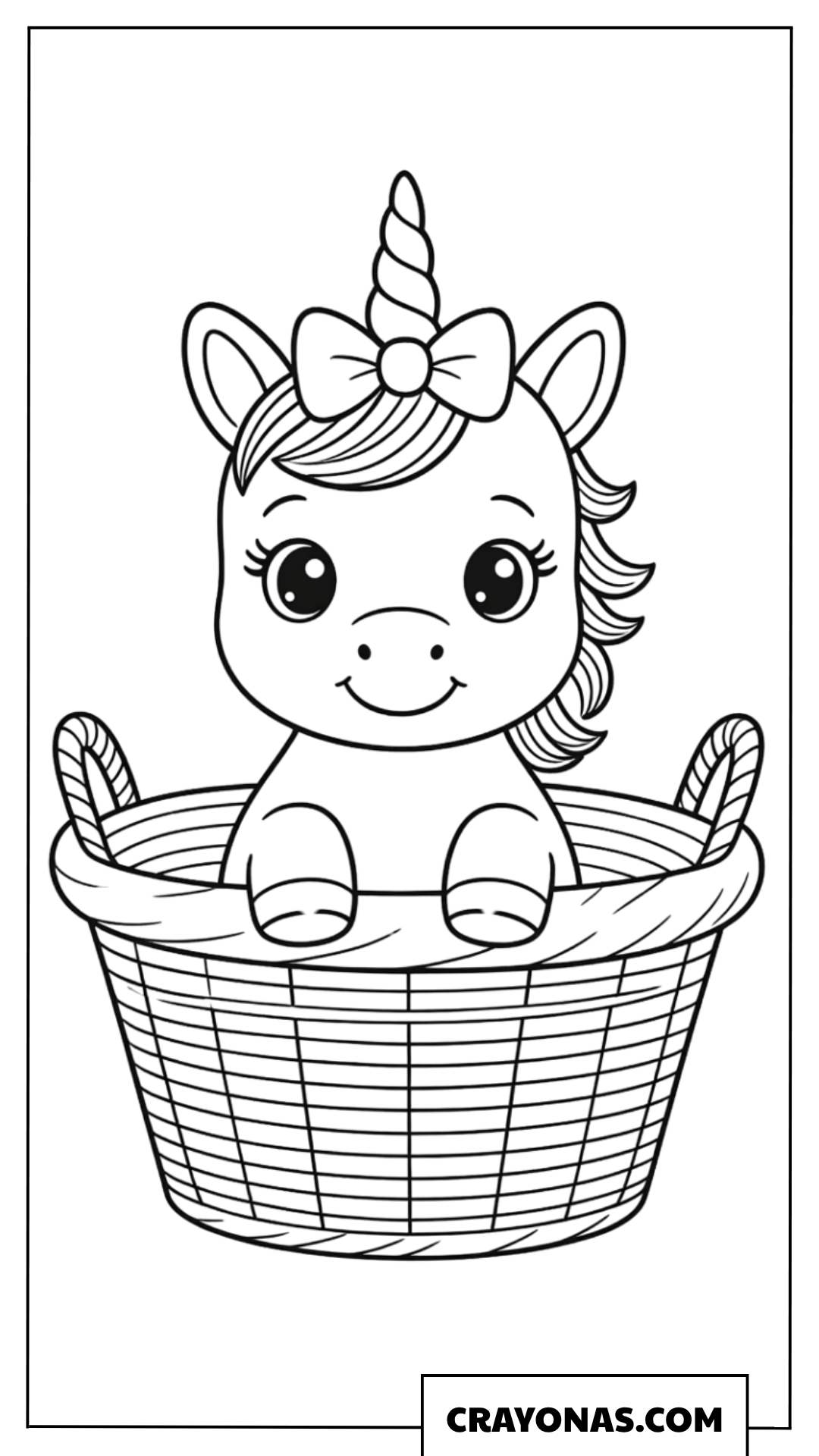 Cute Baby Unicorn in Basket Coloring Page