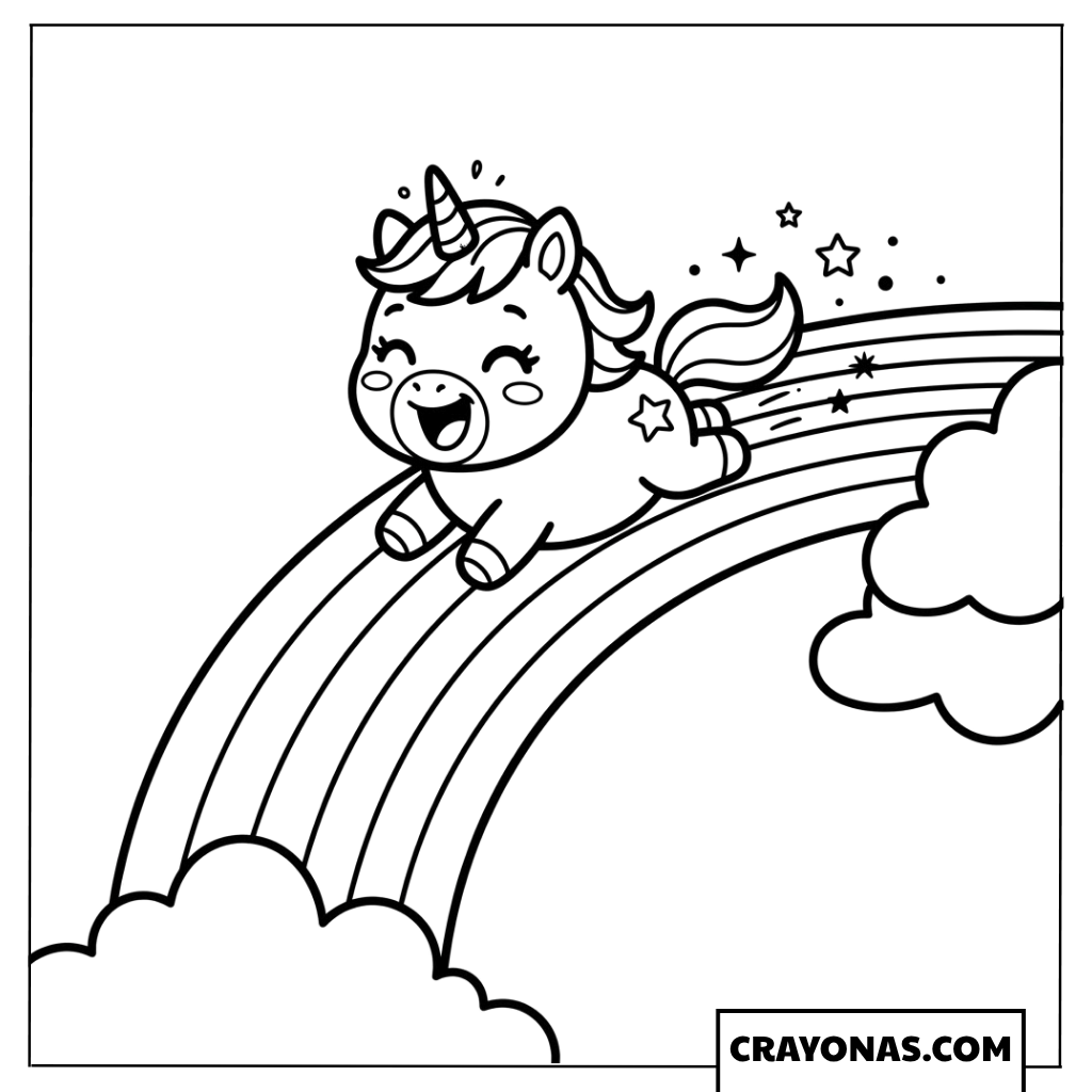 Cute Baby Unicorn on Rainbow Coloring Page