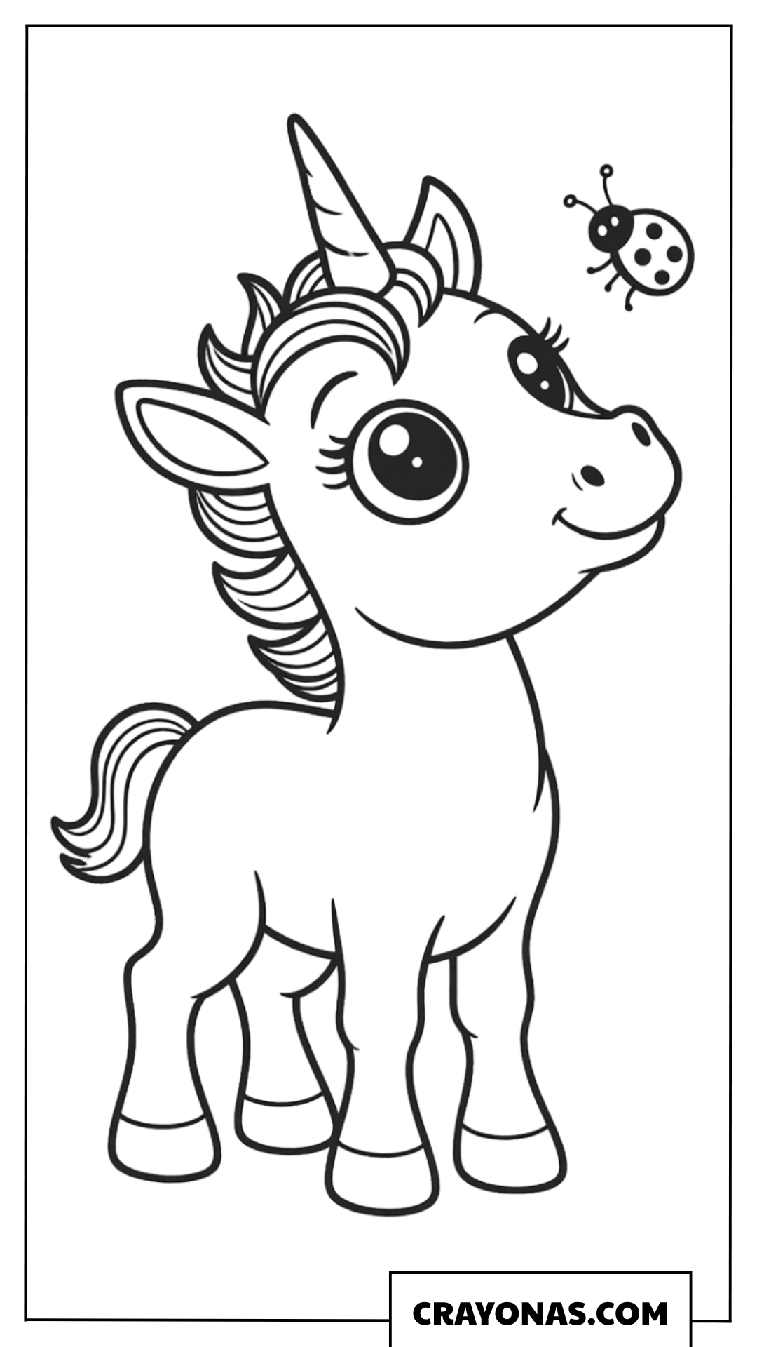 Cute Baby Unicorn with Ladybug Coloring Page