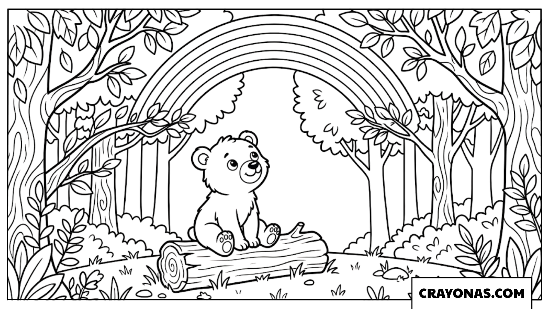 Cute Bear under Rainbow Coloring Page