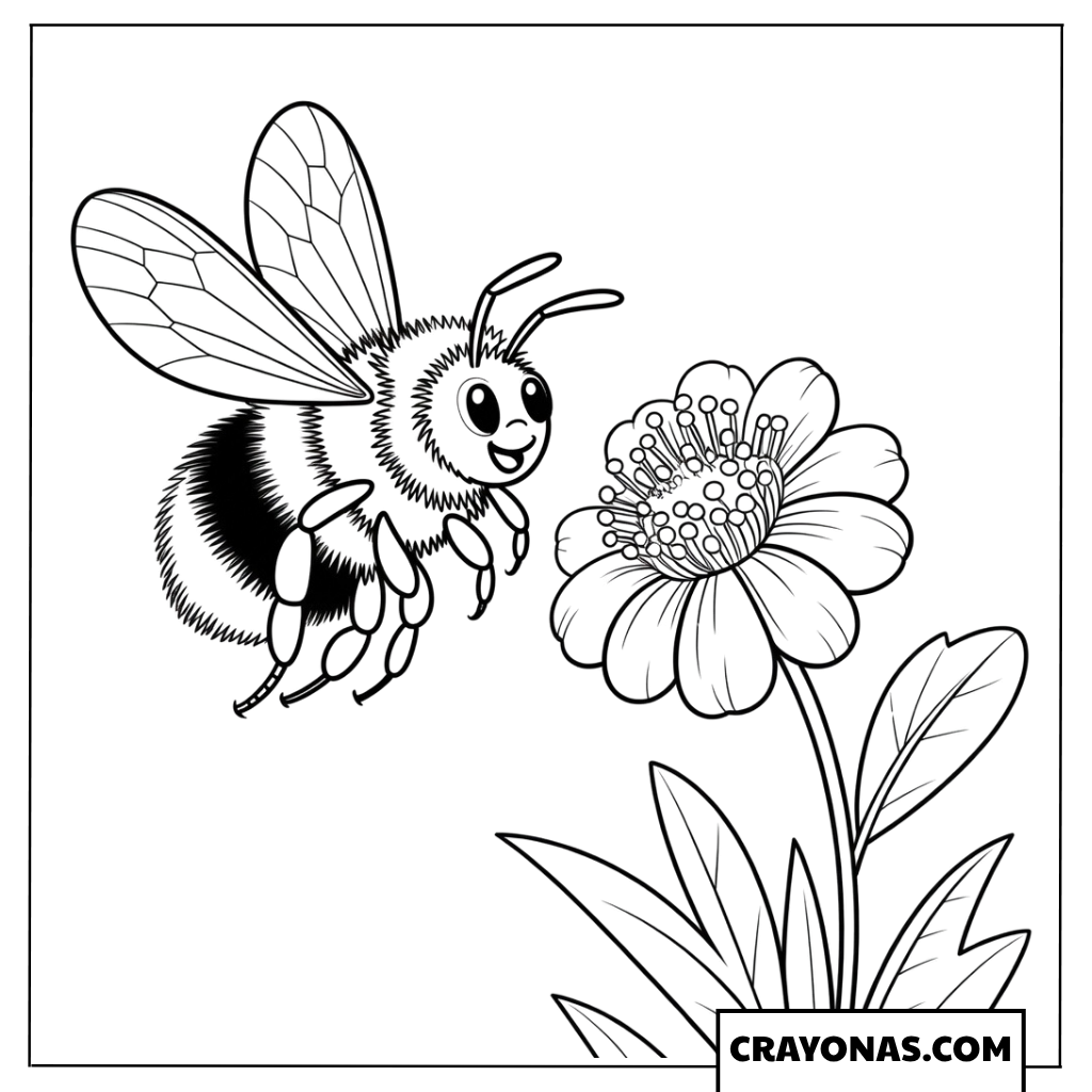 Cute Bee on Flower Coloring Page