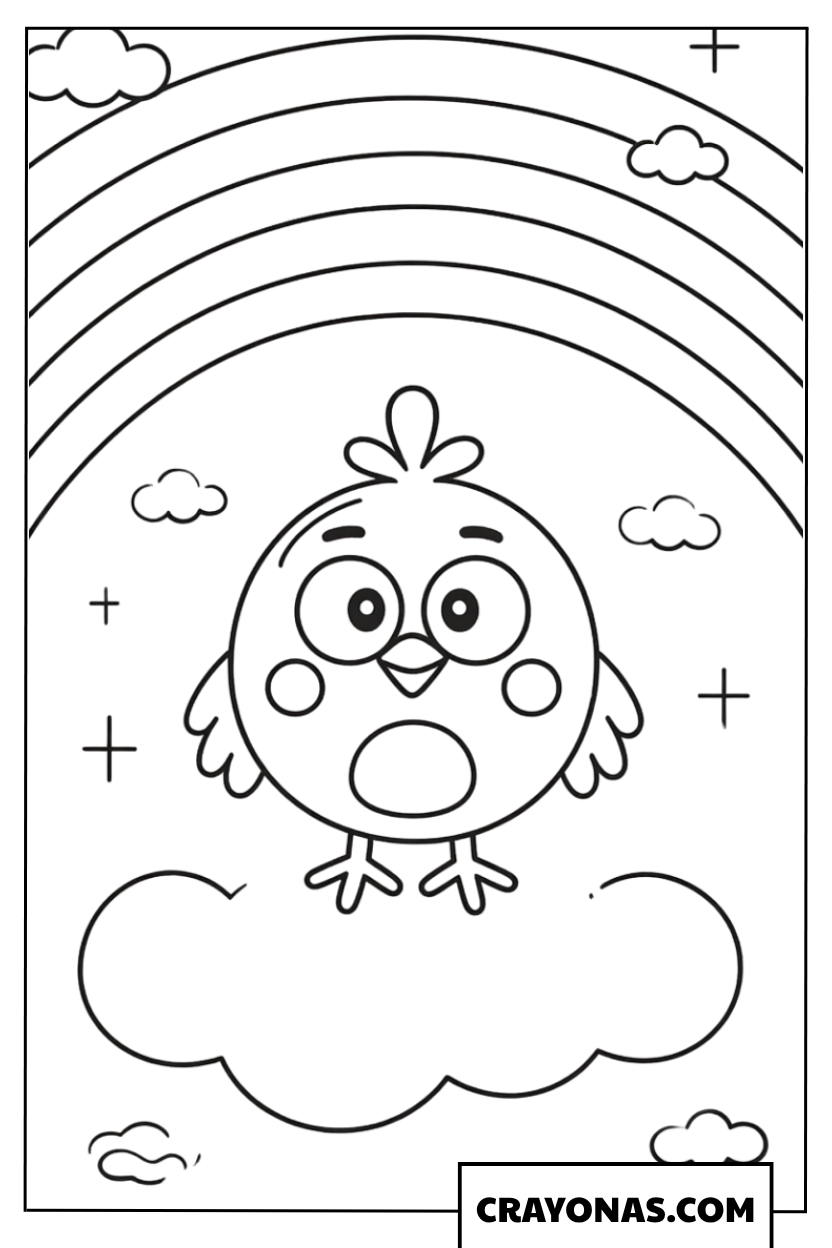 Cute Bird on Cloud Coloring Page